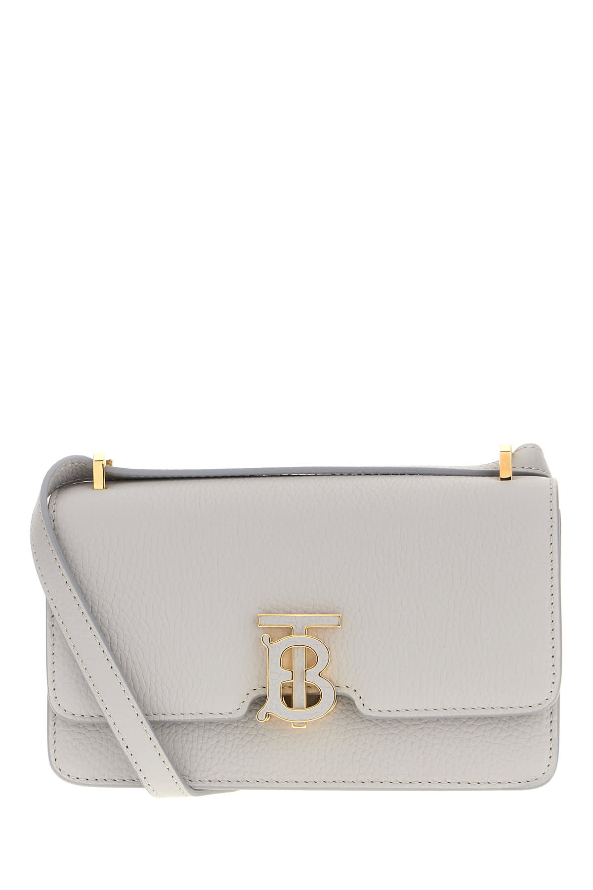 Shop Burberry Light Grey Leather Mini Tb Crossbody Bag In A1373