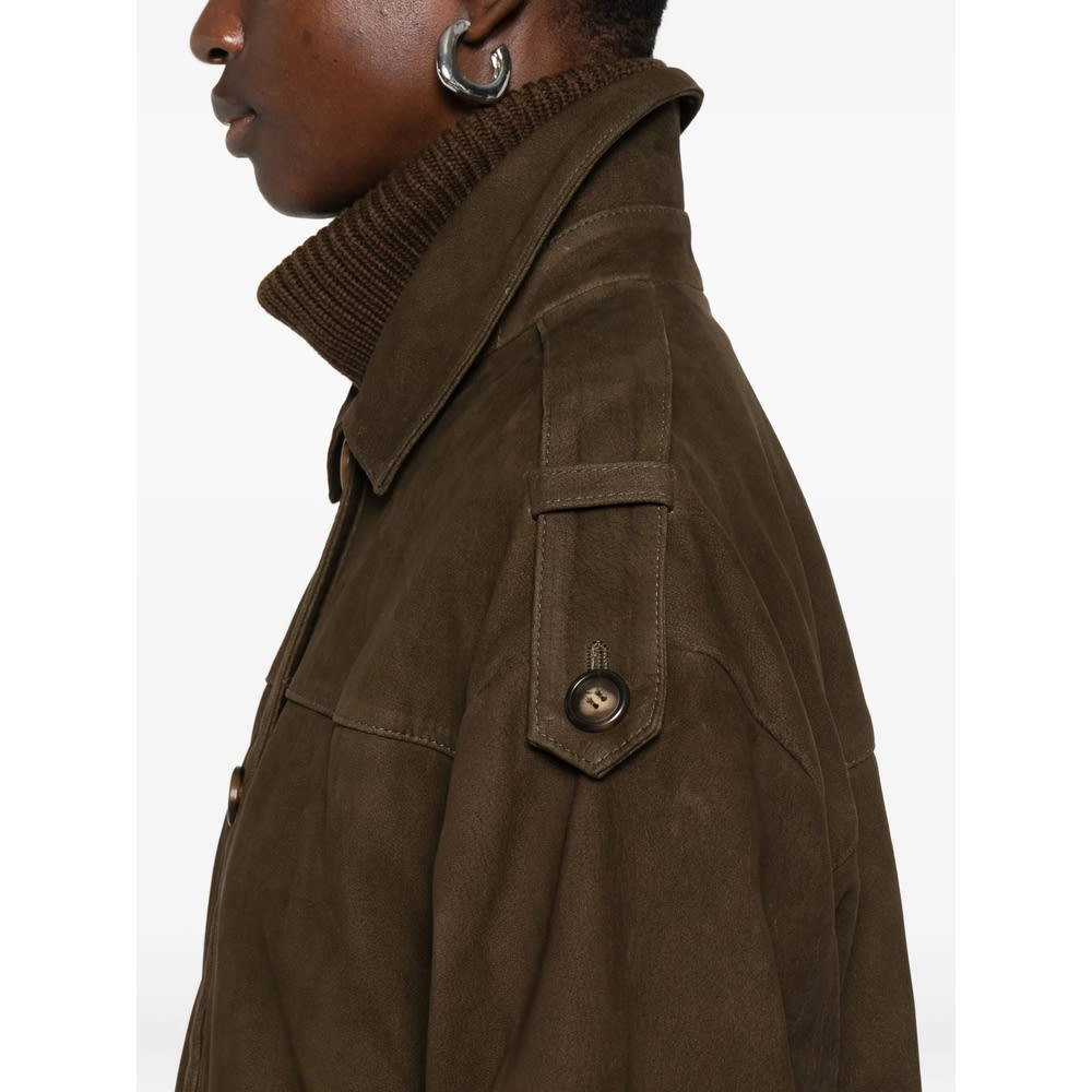 Iro Barrie Leather Jacket In Green Leather In Brown