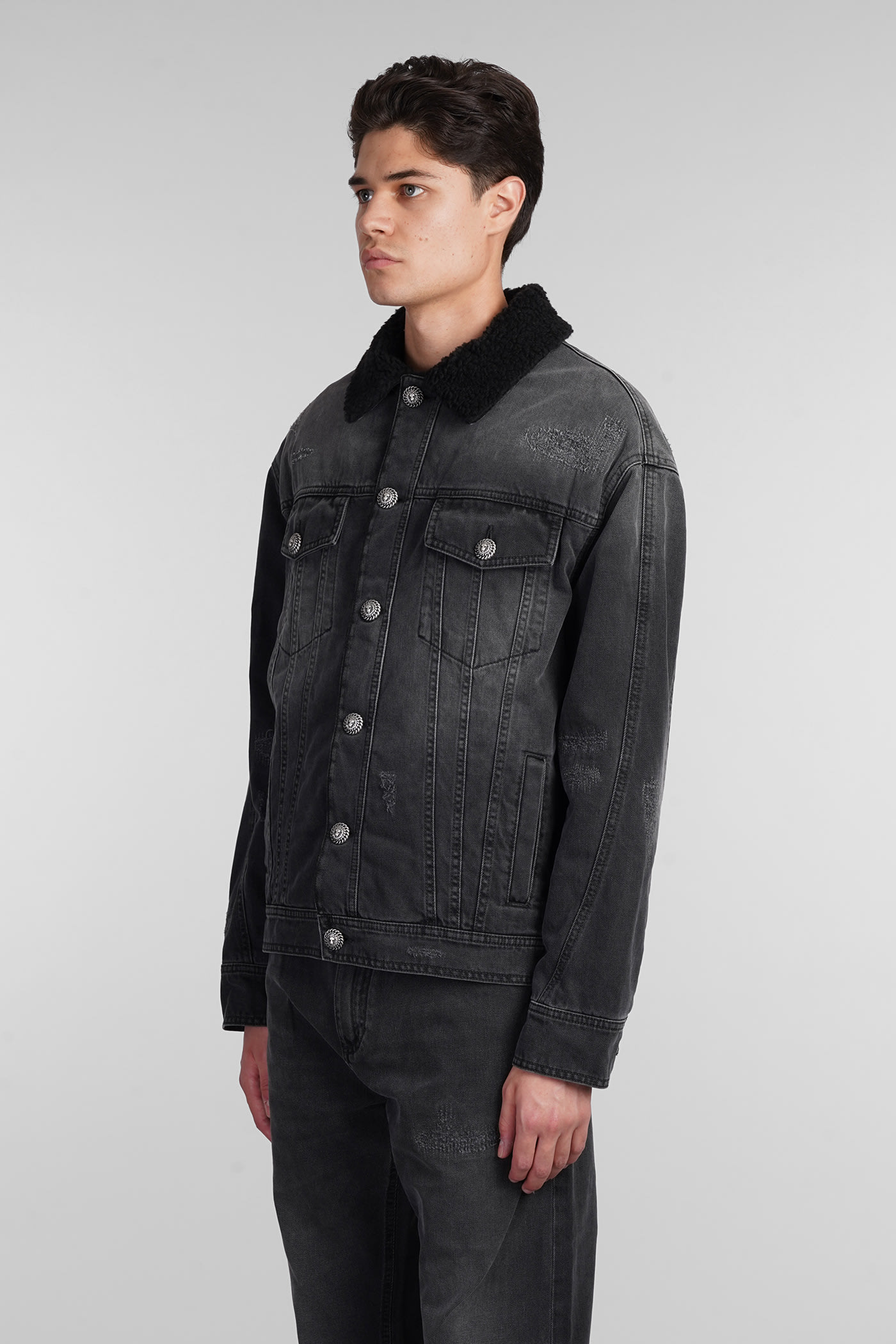 Shop Balmain Denim Jackets In Grey Cotton