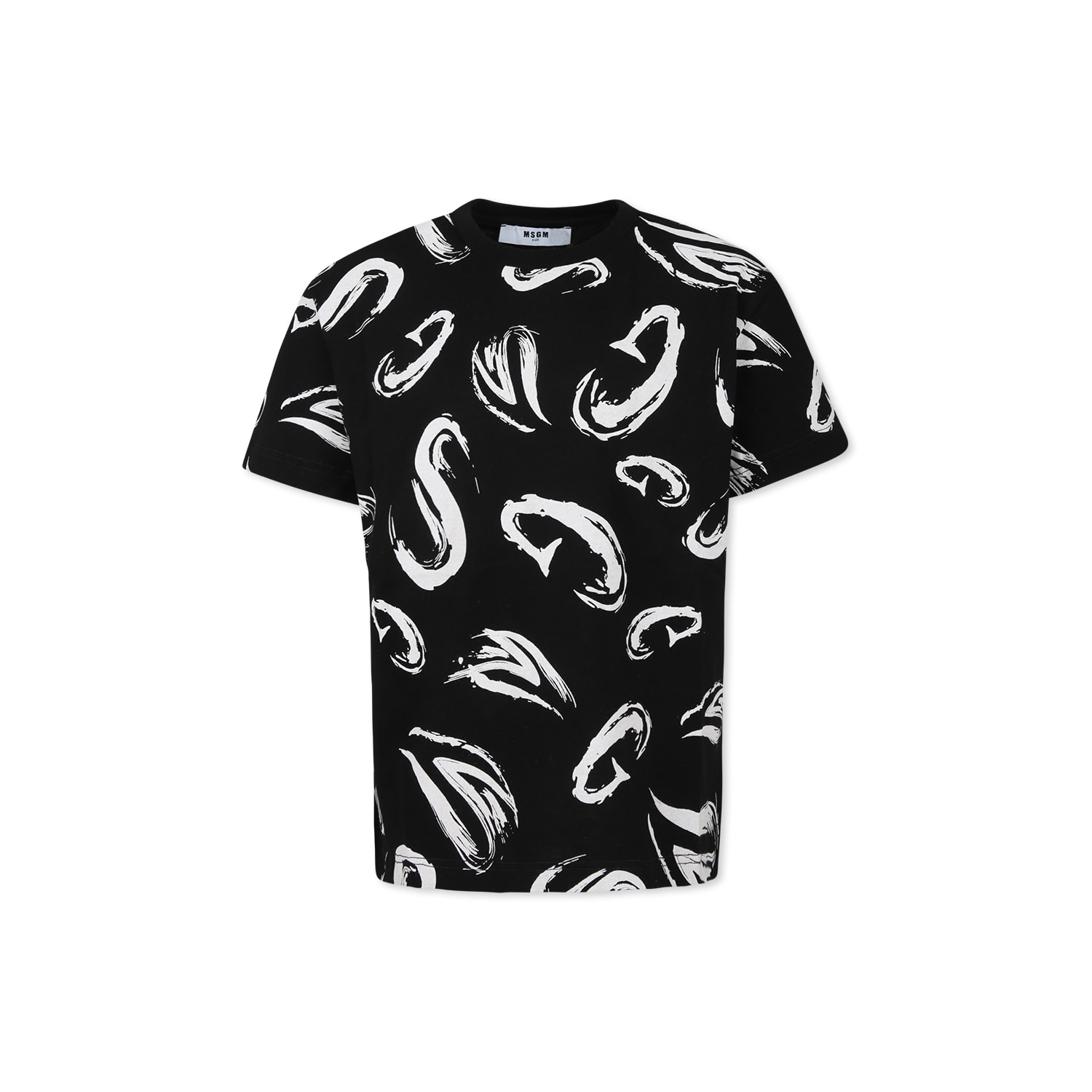 Msgm Black T-shirt For Boy With White Logo In Black