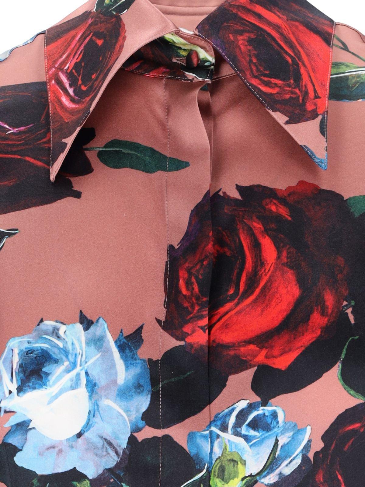 Shop Dolce & Gabbana Vintage Rose Printed Satin Shirt In Multicolour