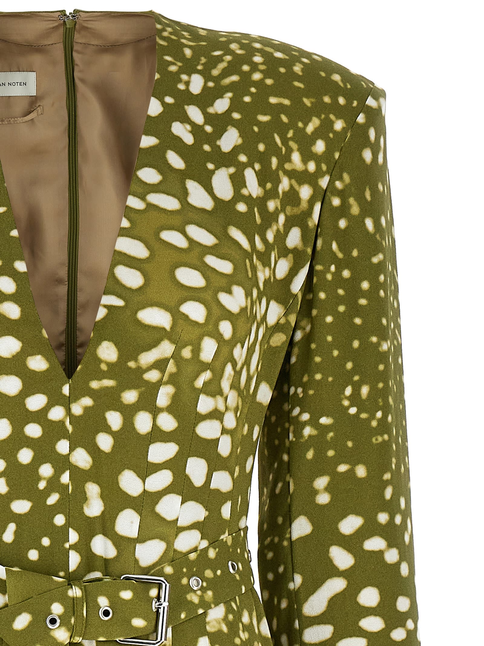 ワンピースその他 Dries Van Noten Dress with belt and khaki green print Dries Van Noten Dress With Belt And Khaki Green Print In