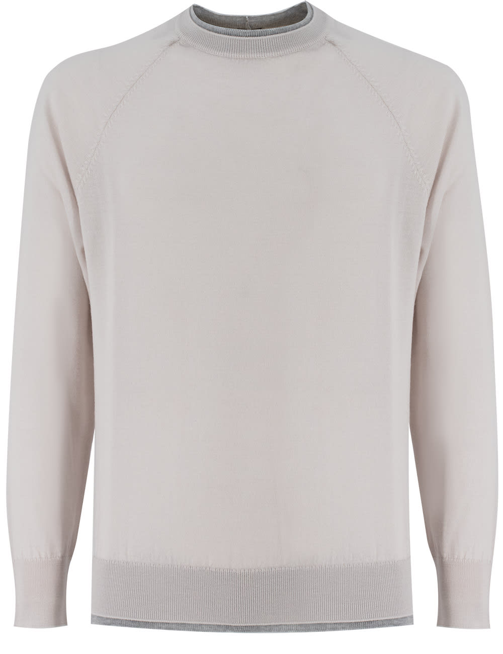 Beige Crewneck Sweater With Ribbed Trim In Wool Man