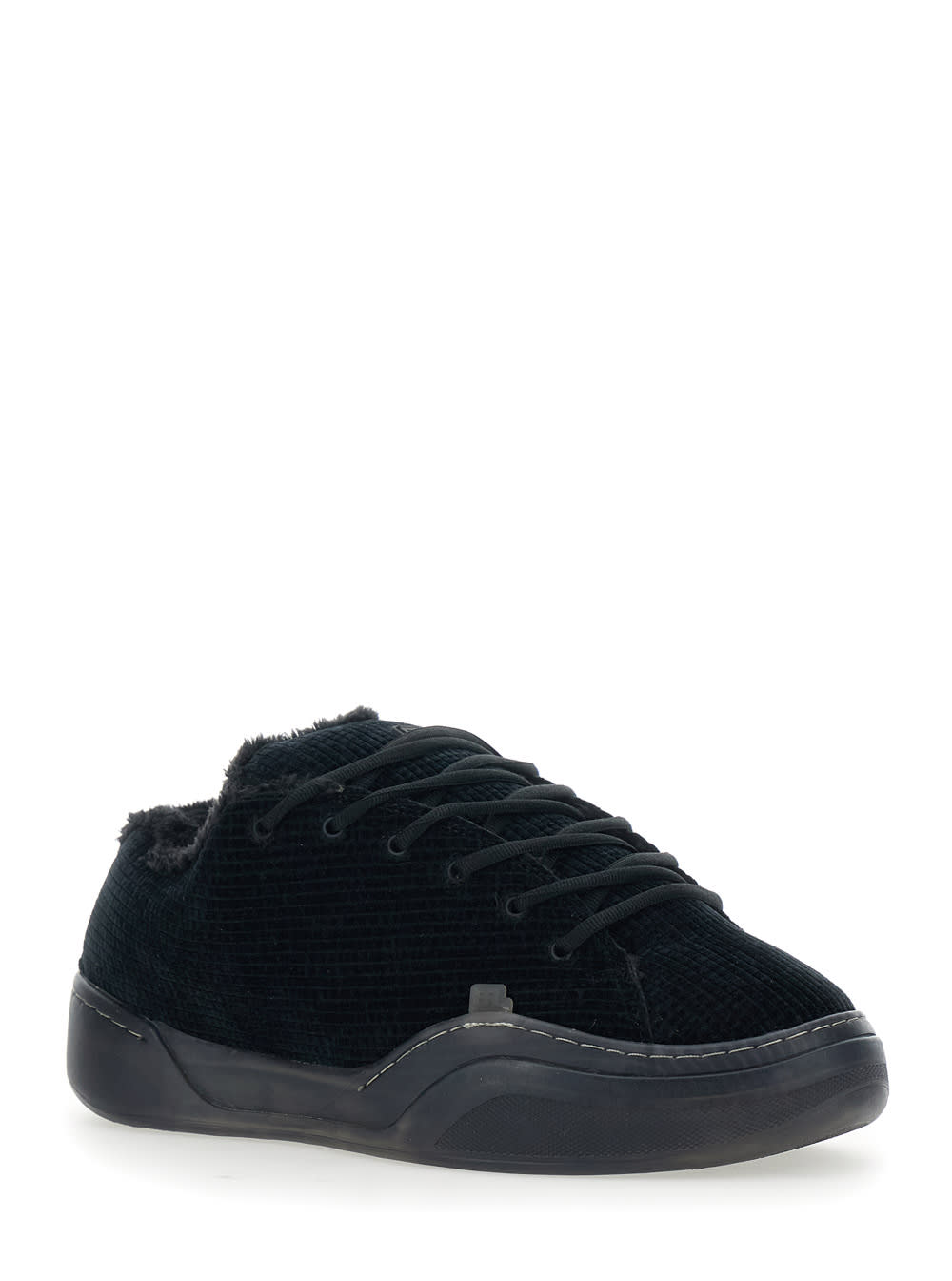 Erl Vamp Skate Black Low-top Sneaker With Front Logo In Velvet Man In Black
