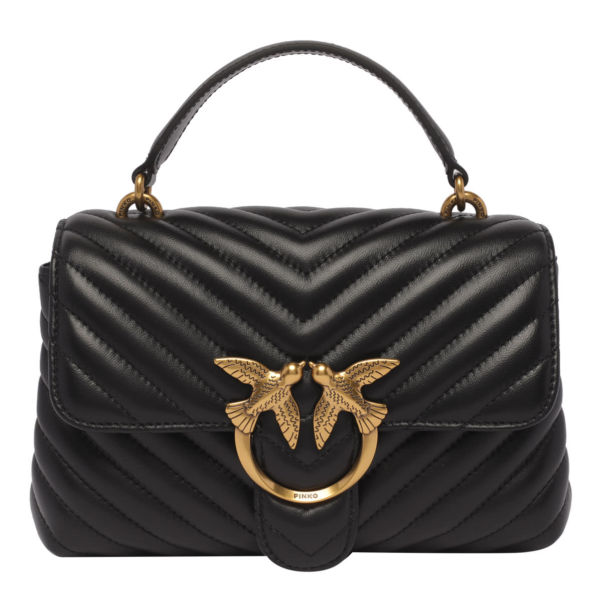 Shop Pinko Love Lady Puff Mini Handbag In Nero-antique Gold