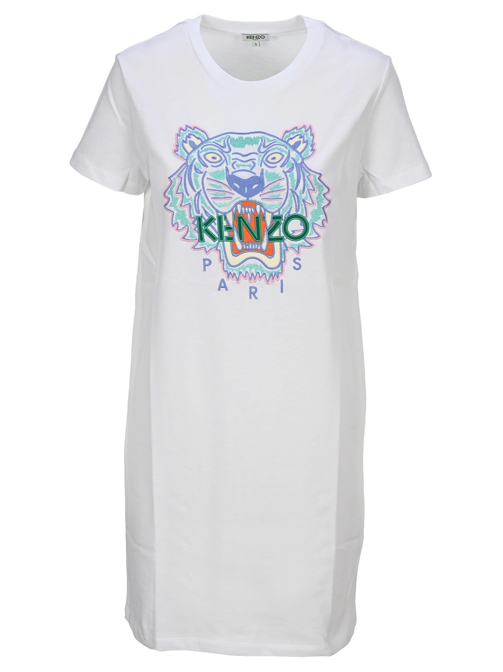 KENZO - Tiger Shirt Dress / ベルト付きコットンシャツドレス KENZO Women's Tiger T-Shirt Dress with Ruffle - White | Coggles