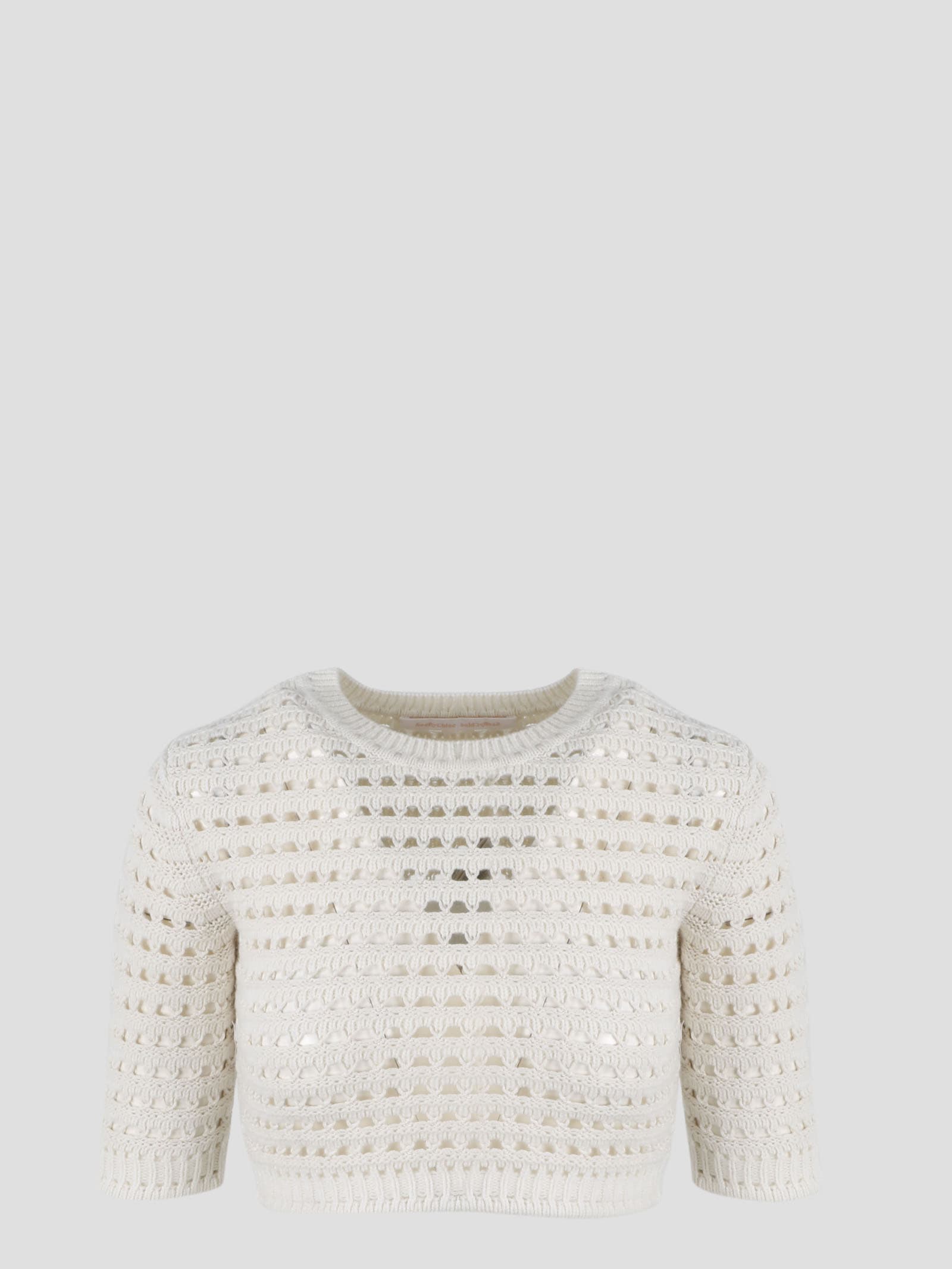 See By Chloé Open-knit Short-sleeve Top In White