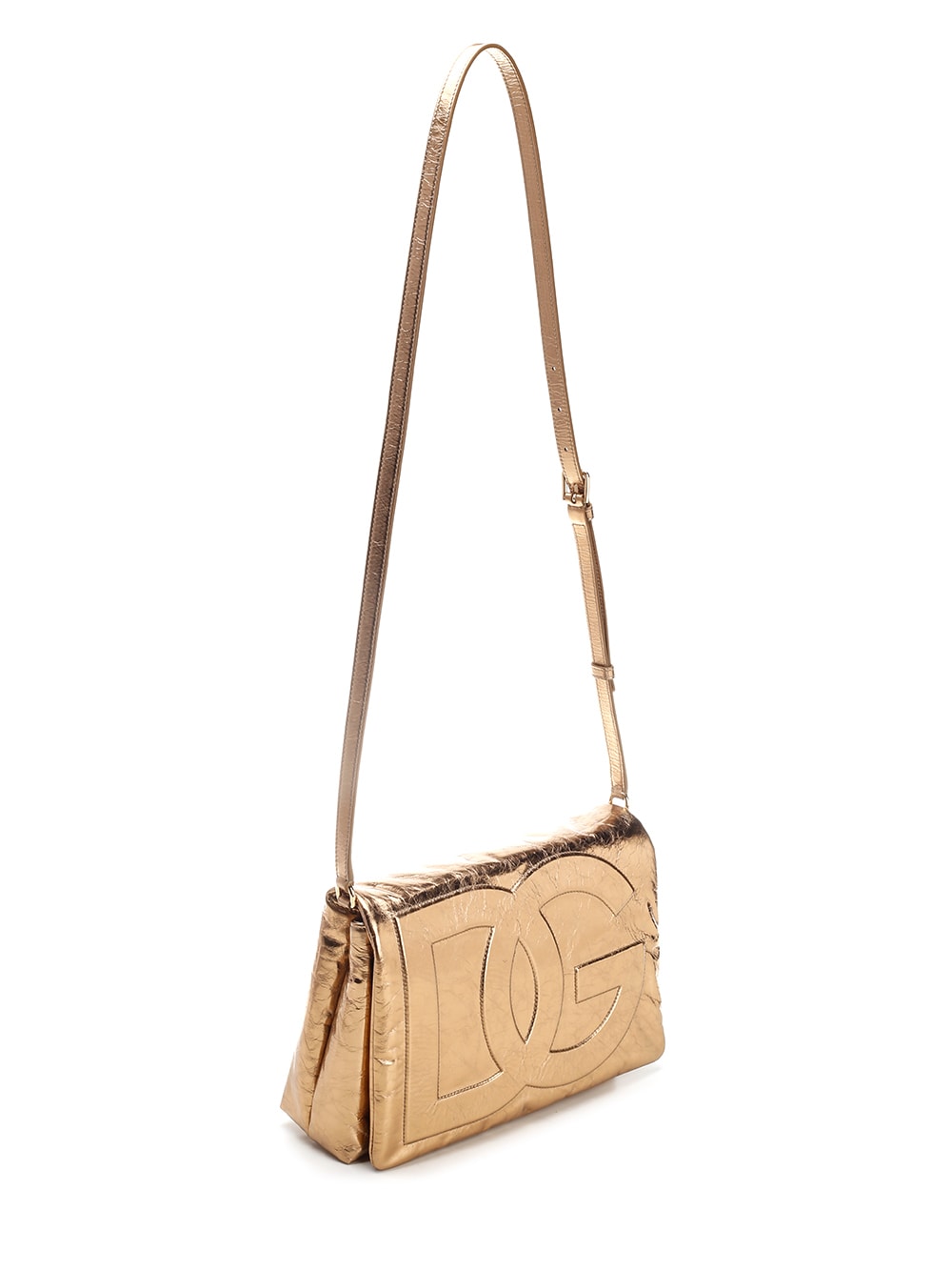 Shop Dolce & Gabbana Soft Dg Logo Shoulder Bag In Oro