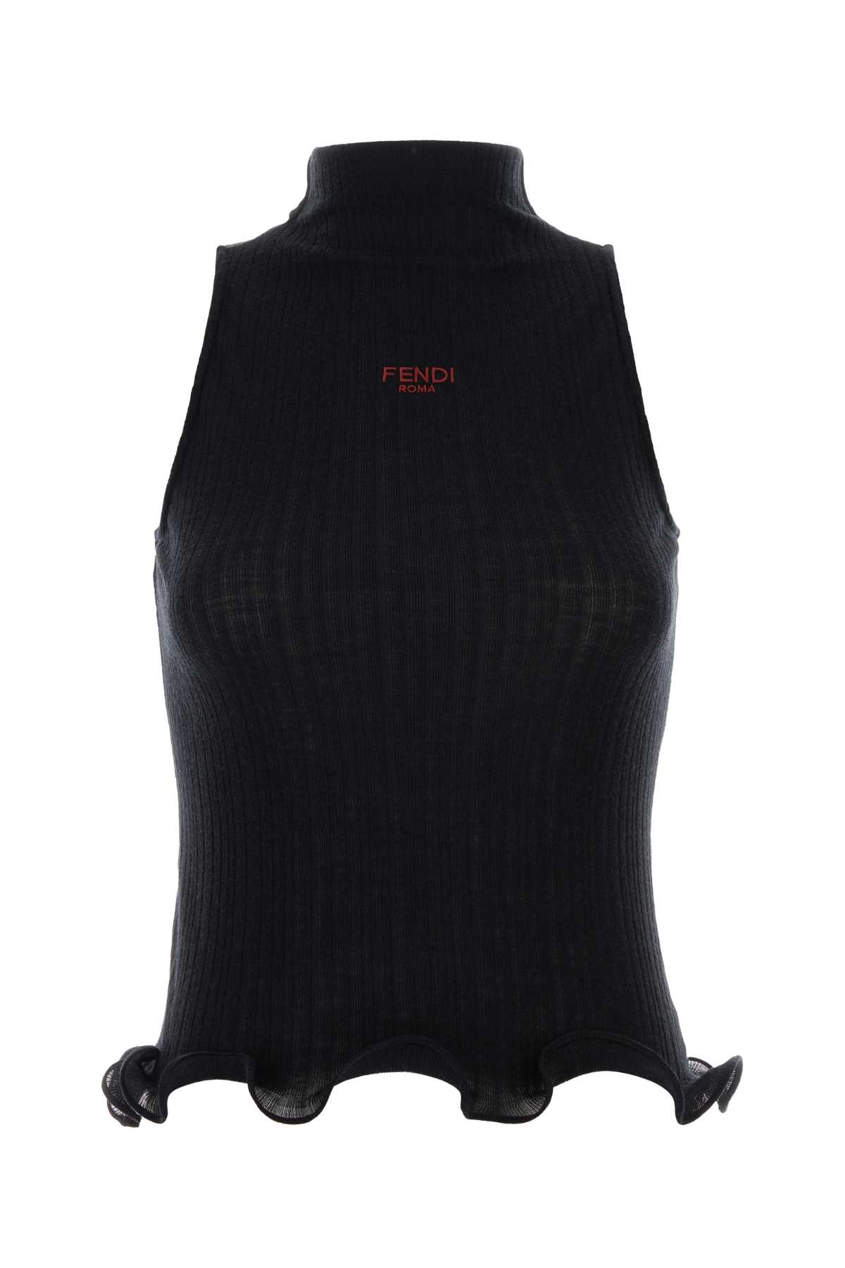Fendi Cotton Top Finished With Ruffles In Black
