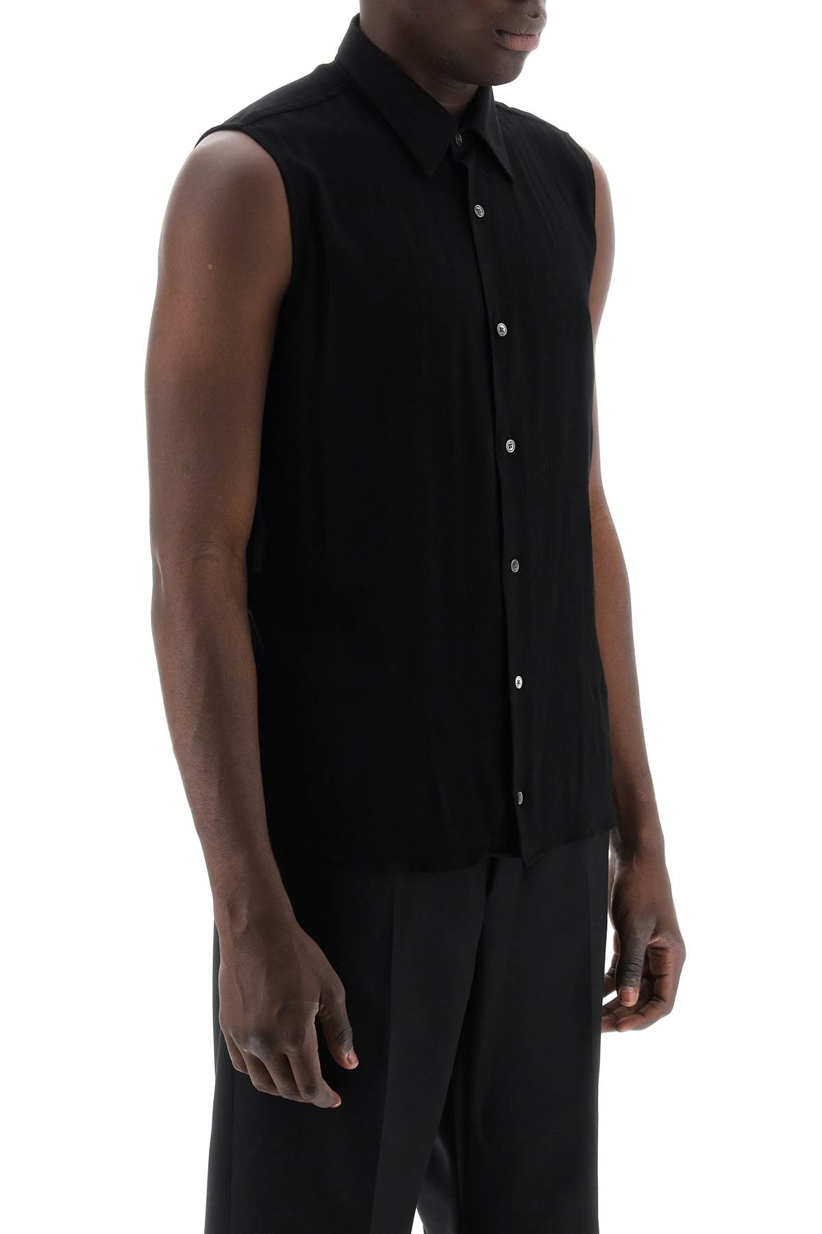 Shop Ami Alexandre Mattiussi Textured Voile Sleeveless Shirt In Noir (black)