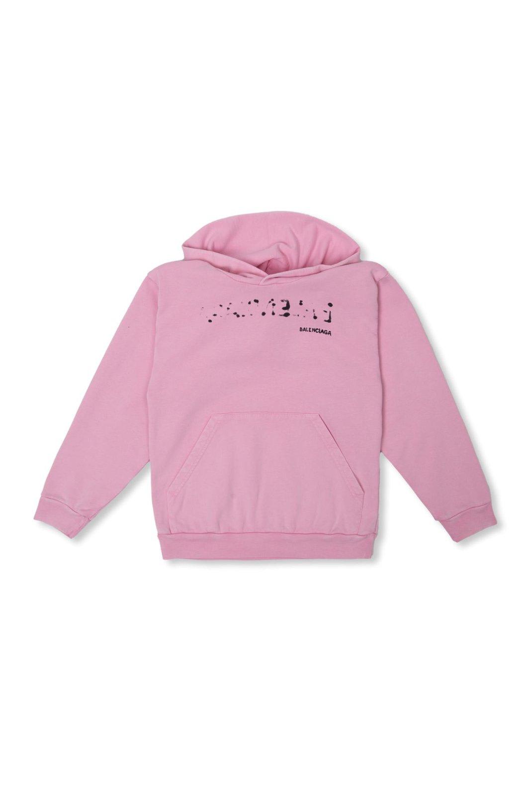 Balenciaga Kids' Logo Printed Long Sleeved Hoodie In Pink
