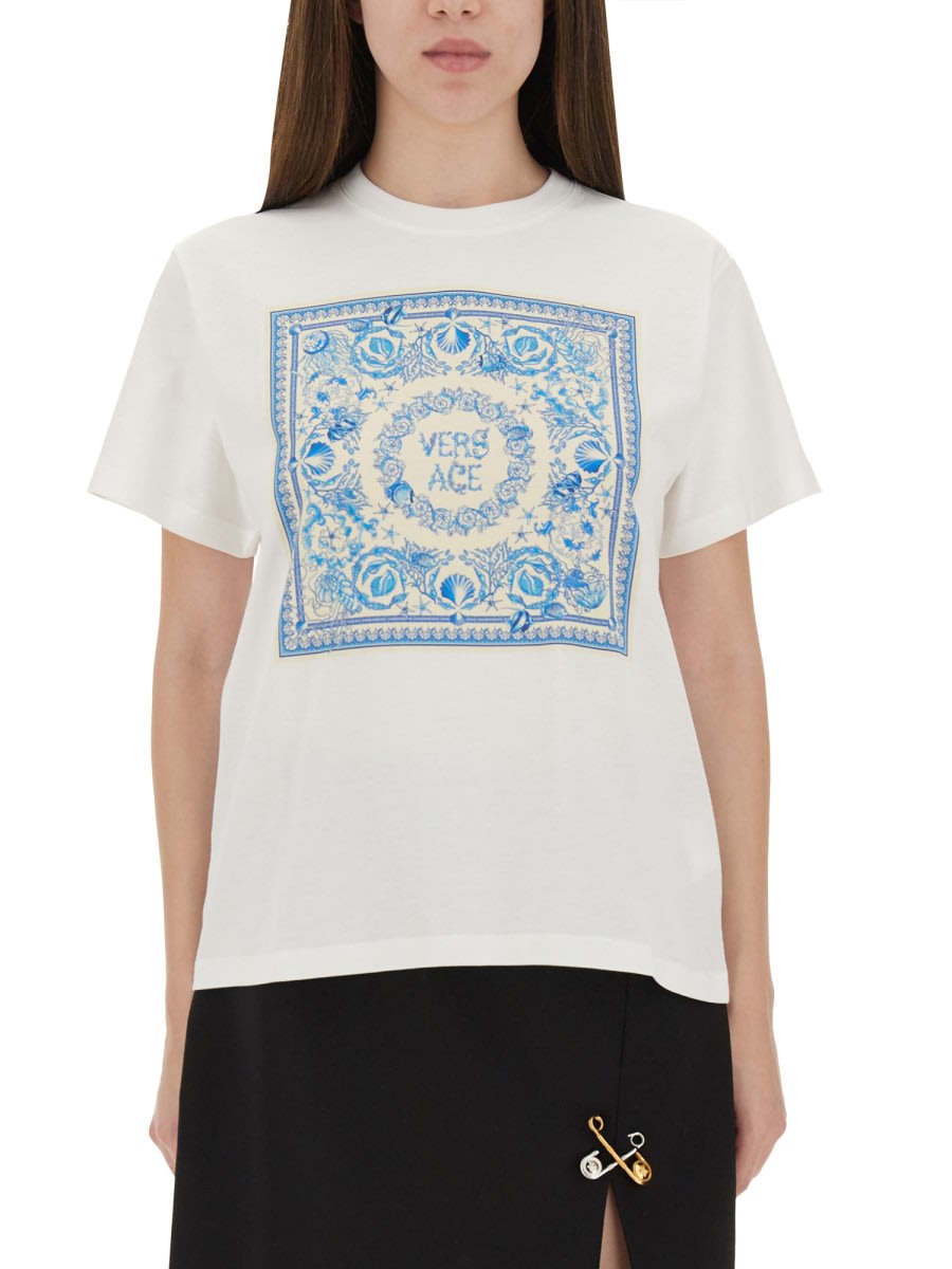 送料関税込 ◆VERSACE◆\"UNDERWATER BAROQUE\" T-SHIRT Underwater Barocco Silk Shirt Green,Multicolor | VERSACE US