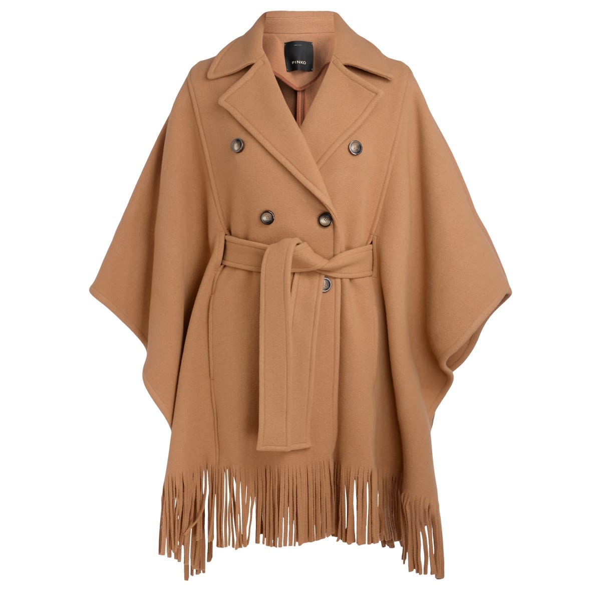 Pinko Cape Coat In Camel Colour With Fringes