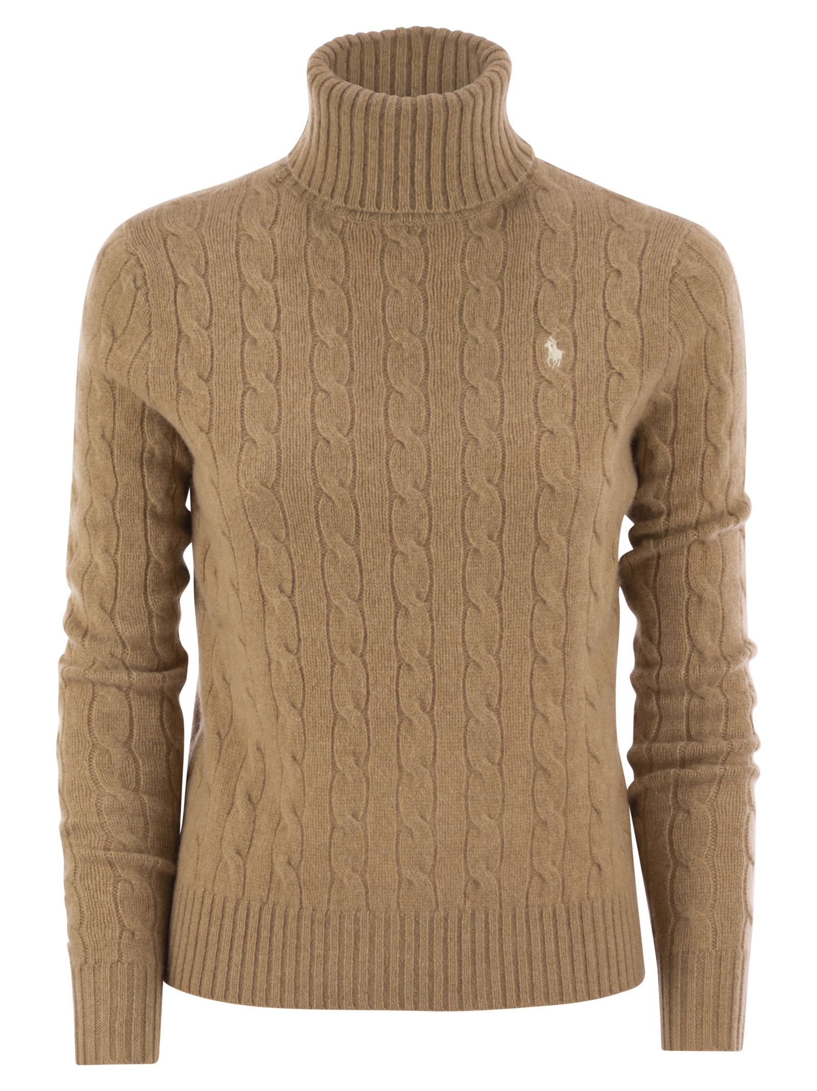 Shop Polo Ralph Lauren Wool And Cashmere Cable-knit Turtleneck Sweater In Caramel