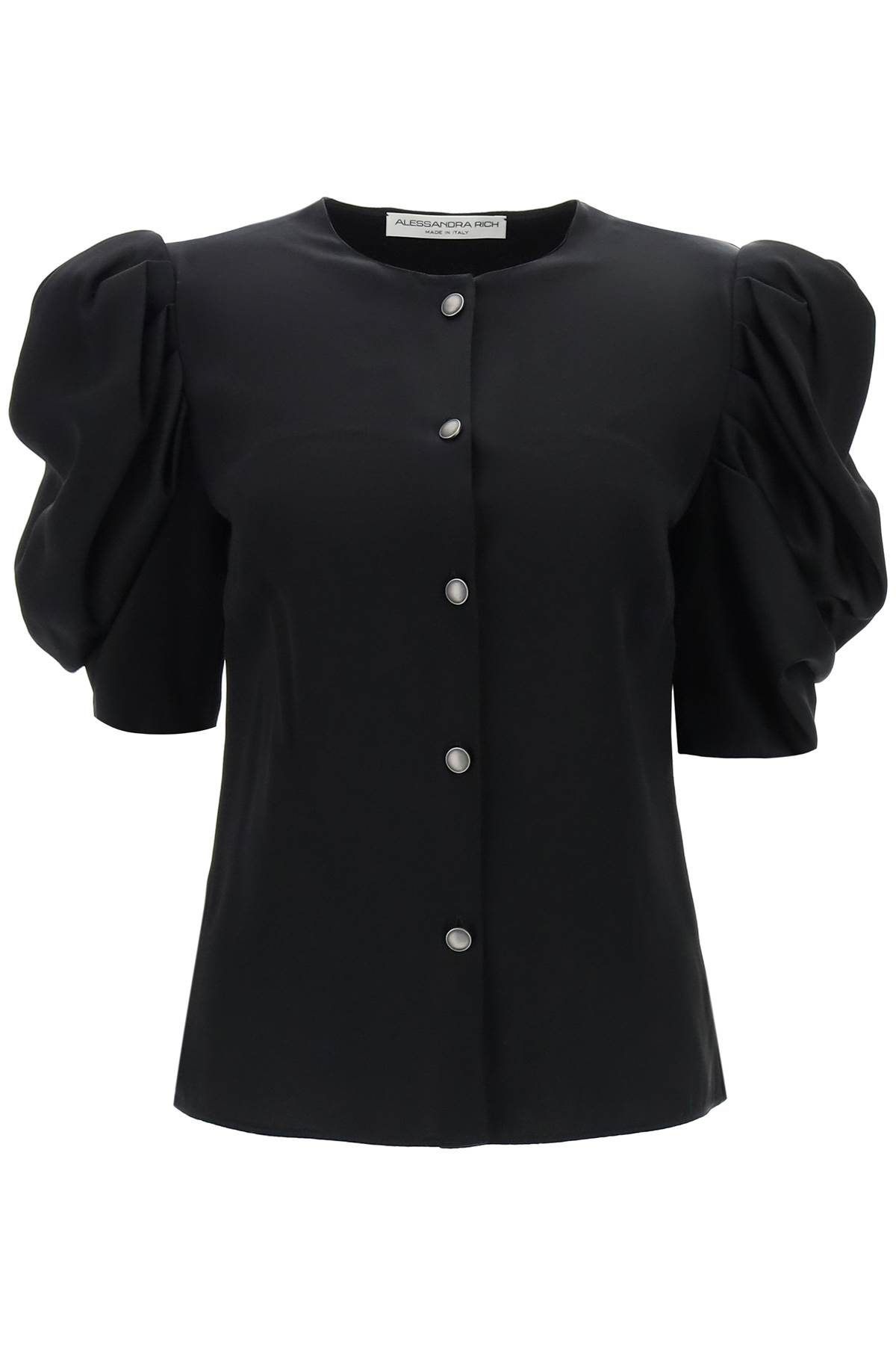 Shop Alessandra Rich Envers Satin Blouse With Bouffant Sleeves In Black