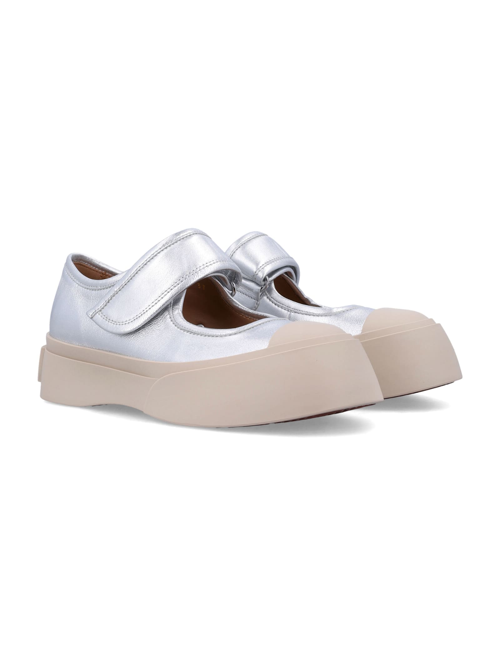 Marni Mary Jane Metallic Wrinkled Sneakers In Silver