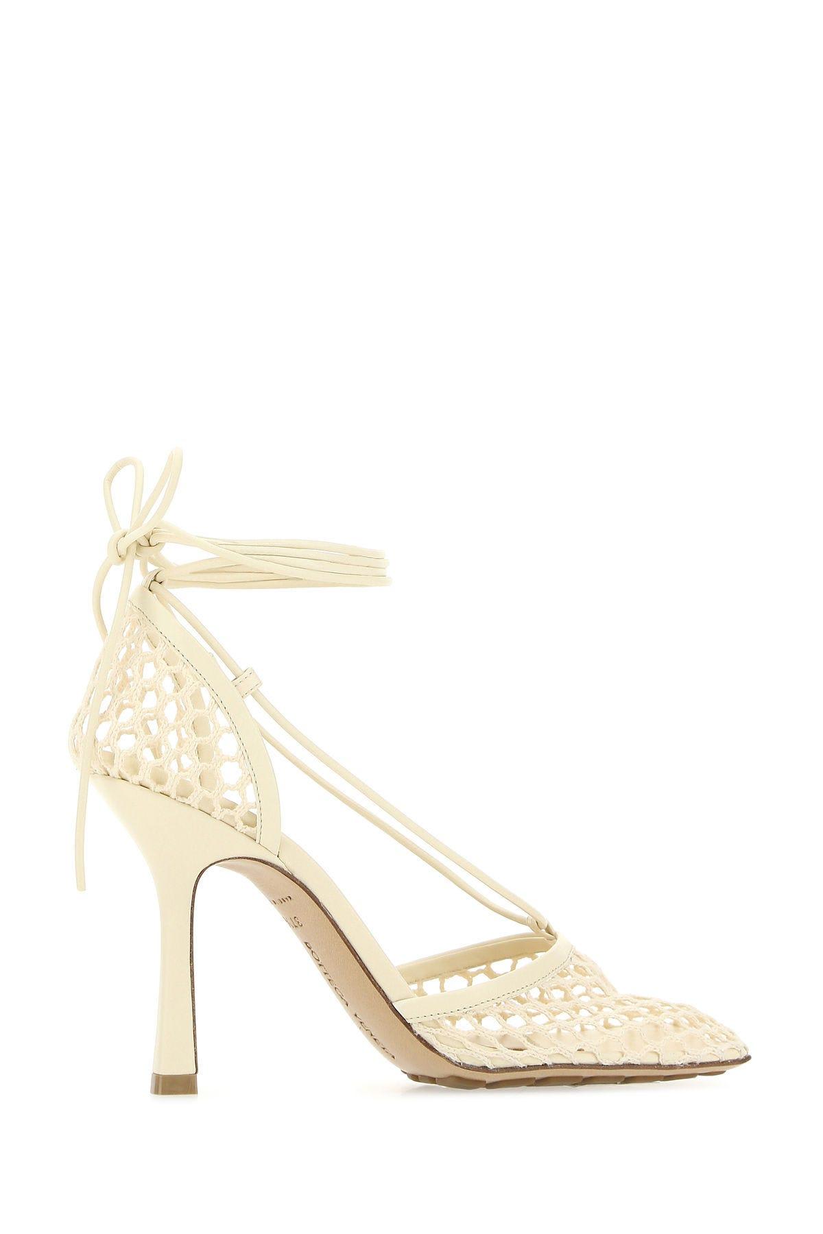 Bottega Veneta Beige Sparkle Stretch Heels In White