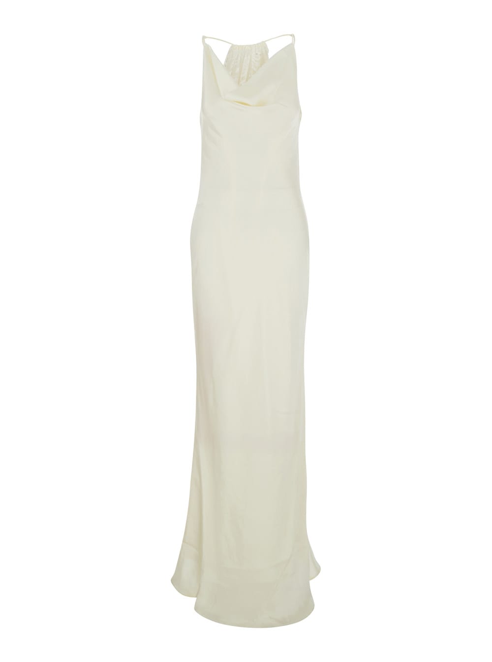 White Maxi Dress With Scowl Neck And Lace Detail On The Rear In Silk Woman