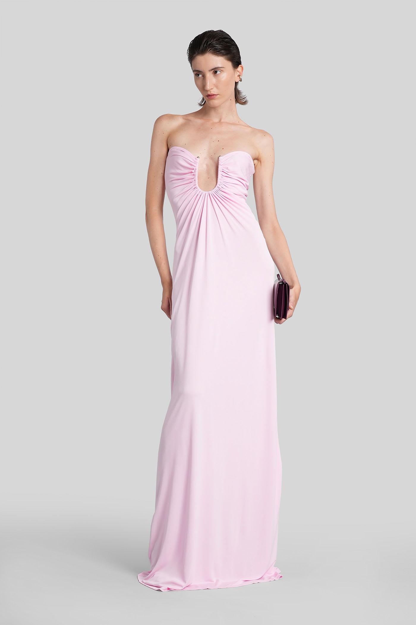 Christopher Esber Arced Palm Gathered Maxi Dress In Pink