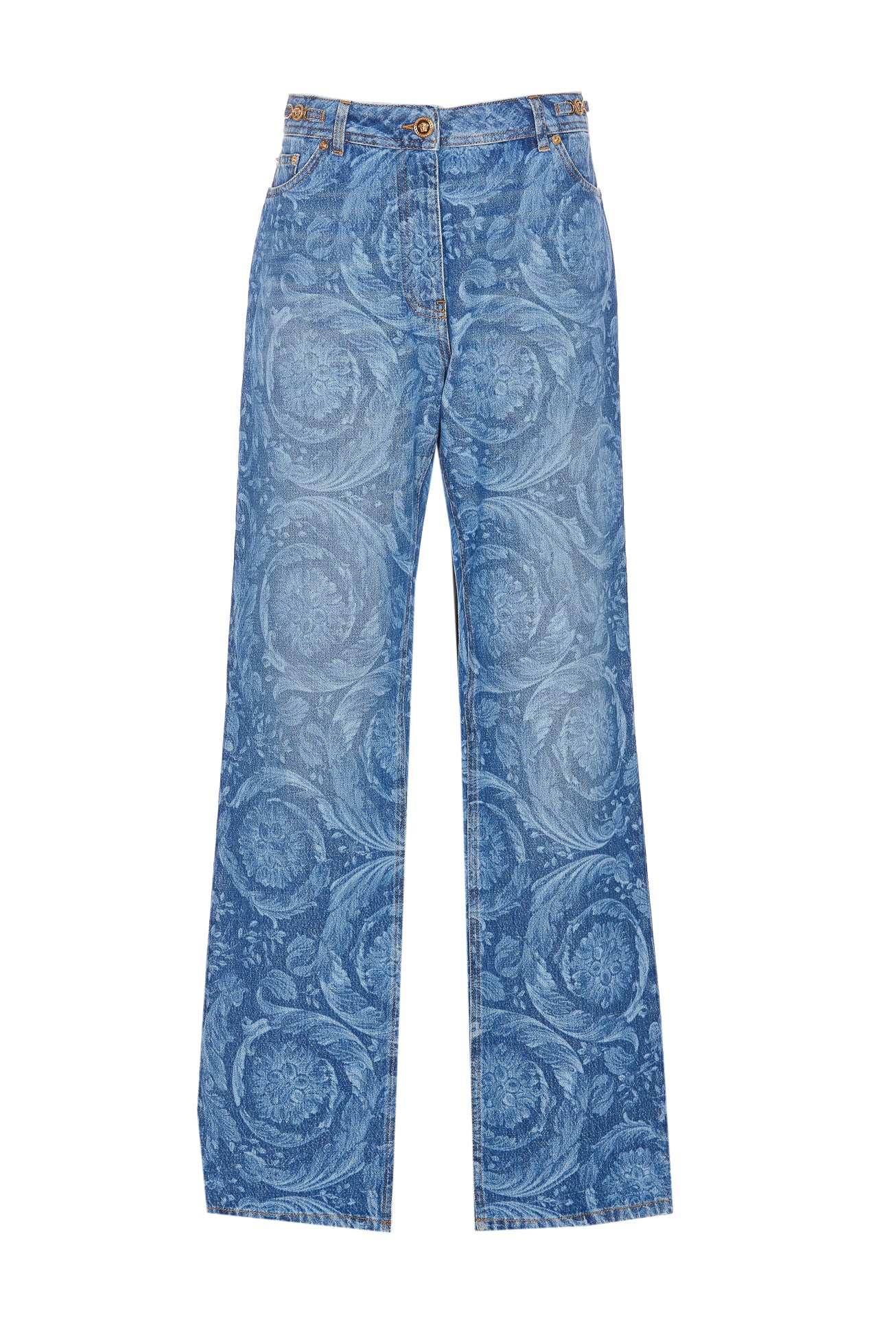 Shop Versace Regular Barocco Denim Jeans In Blue
