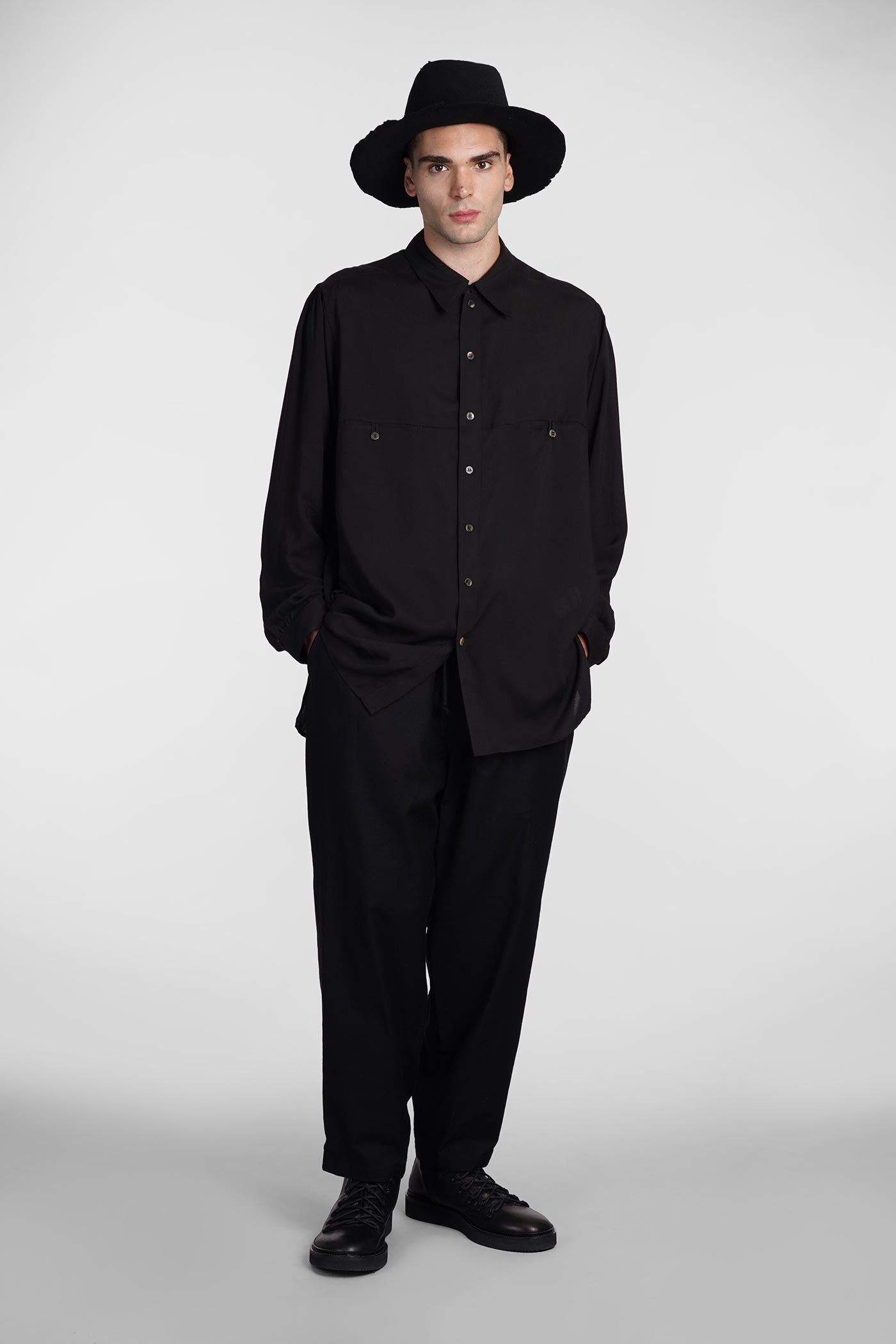 Shop Yohji Yamamoto Shirt In Black Cellulose