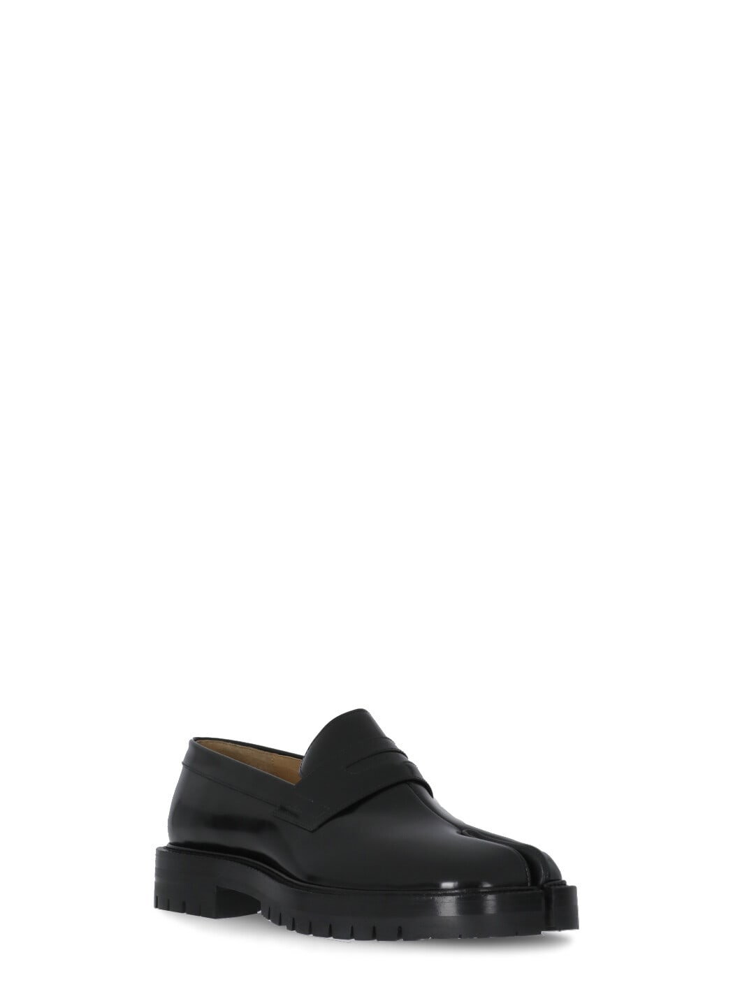Maison Margiela Black Tabi Leather Loafers In Black