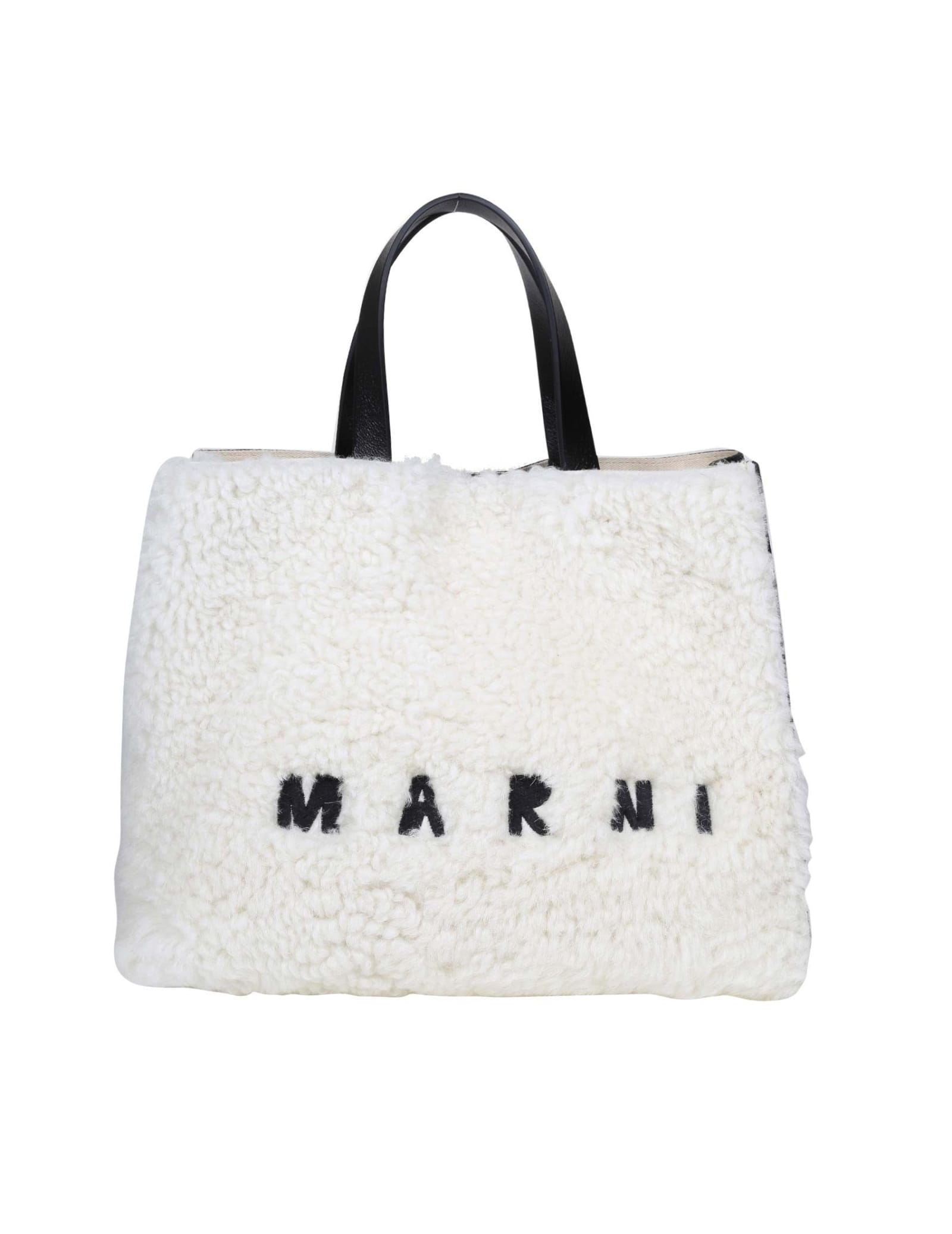 MARNI TOTE BAG IN SHEARLING AND LEATHER
