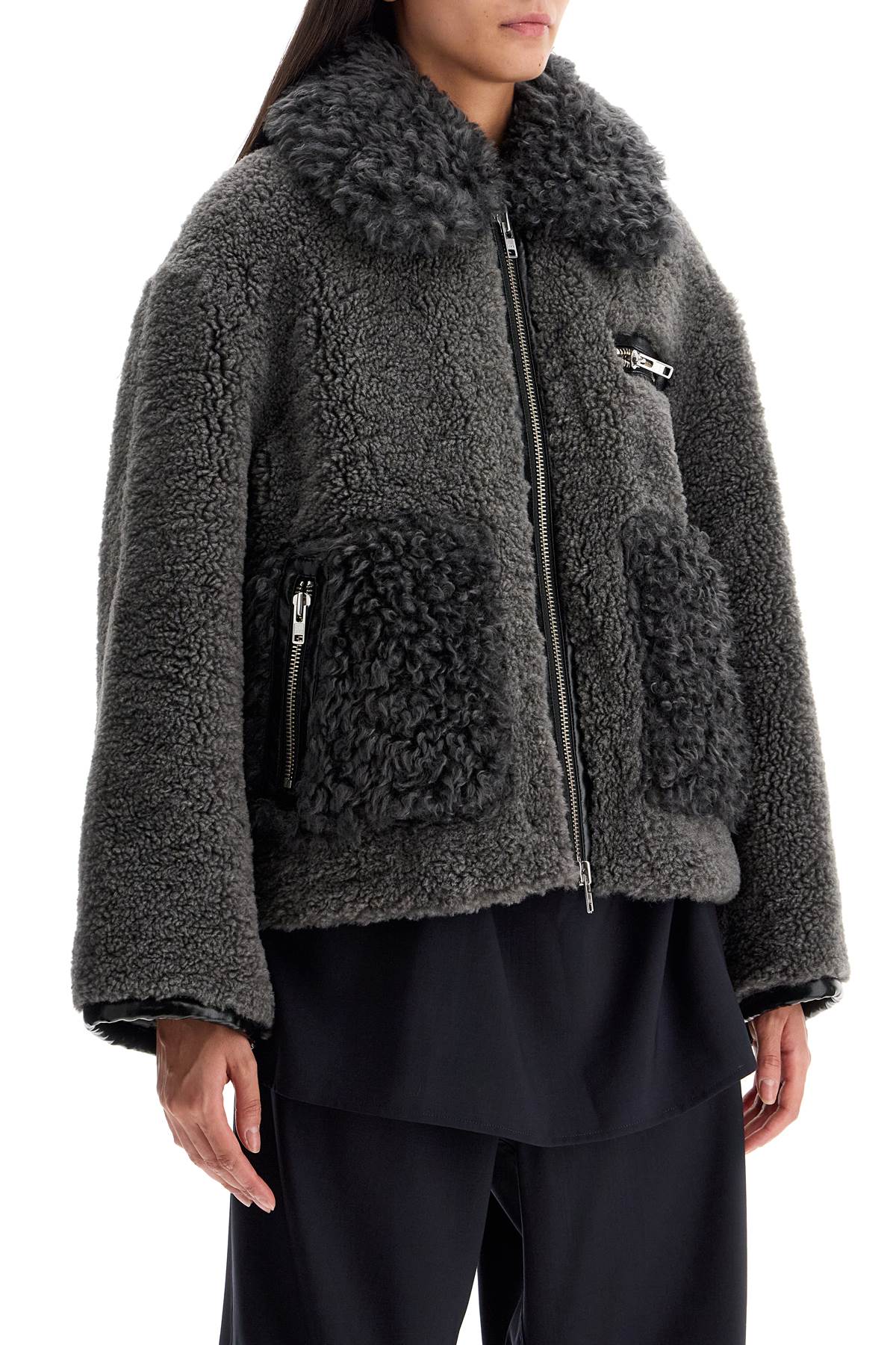 Shop Stand Studio Short Eco Shearling Coat In Smoke Grey (grey)