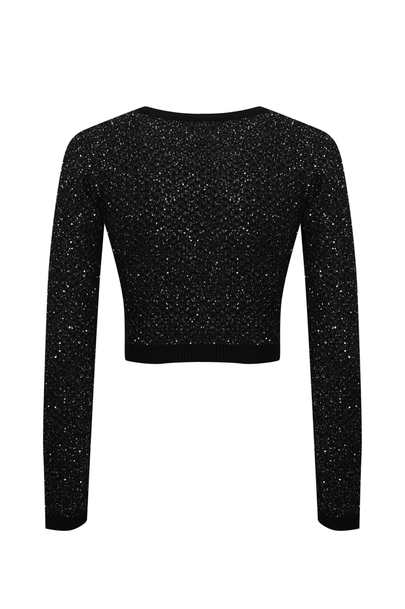 Shop Elisabetta Franchi Wool Crop Top With Sequins In Nero/silver