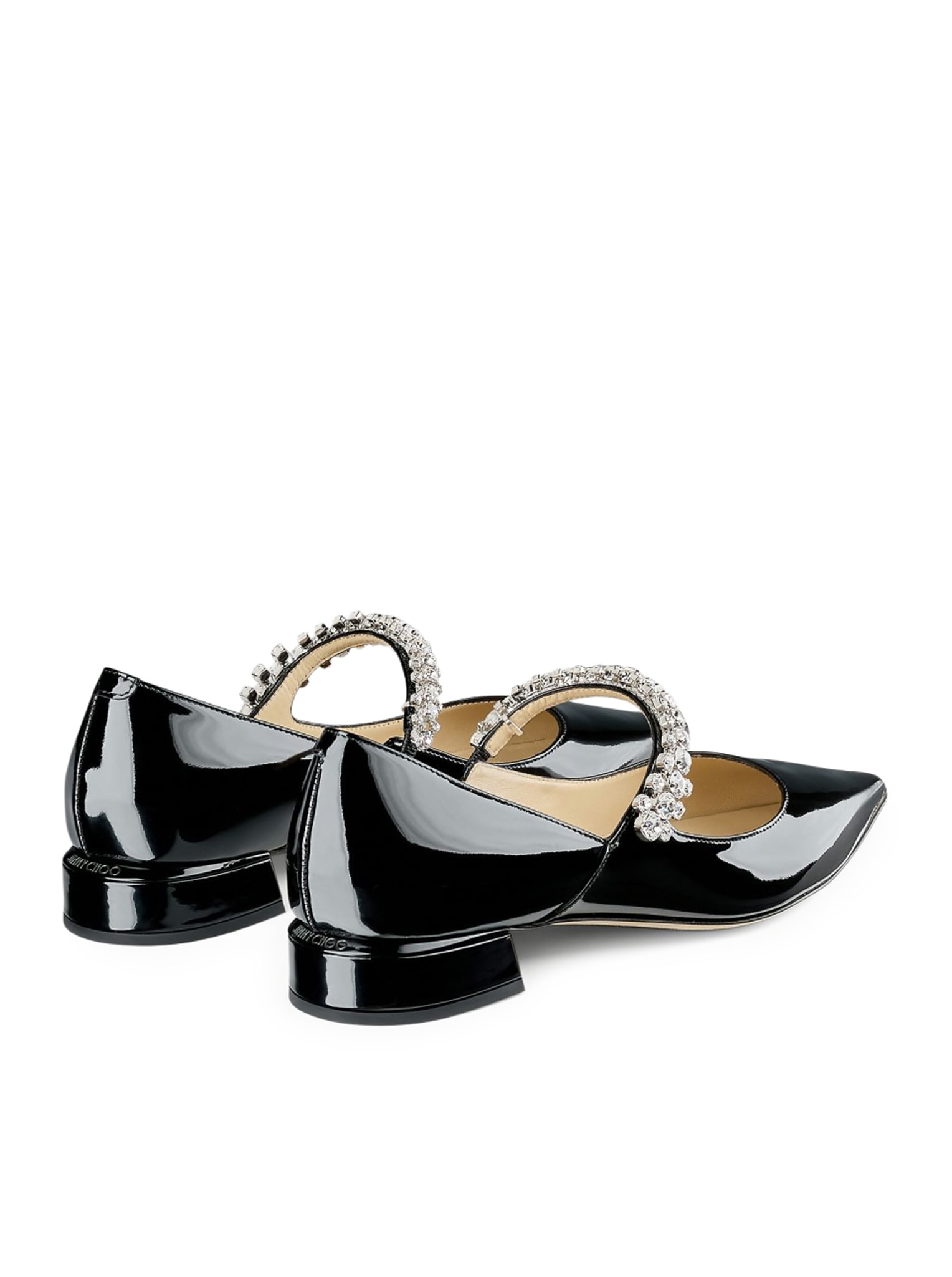 Shop Jimmy Choo Black Ballet Flats With Crystals On Strap In Patent Leather Woman