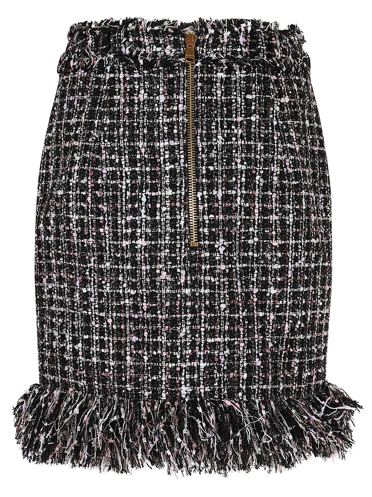 Shop Balmain Fringed Tweed Short Skirt In Eah Noir Multico