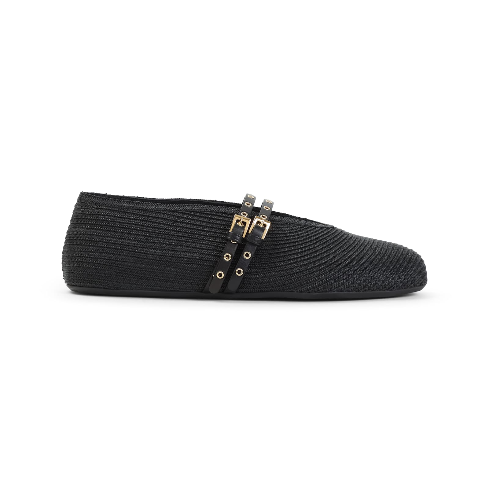 Alaïa Raffia And Leather Ballet Flats In Black