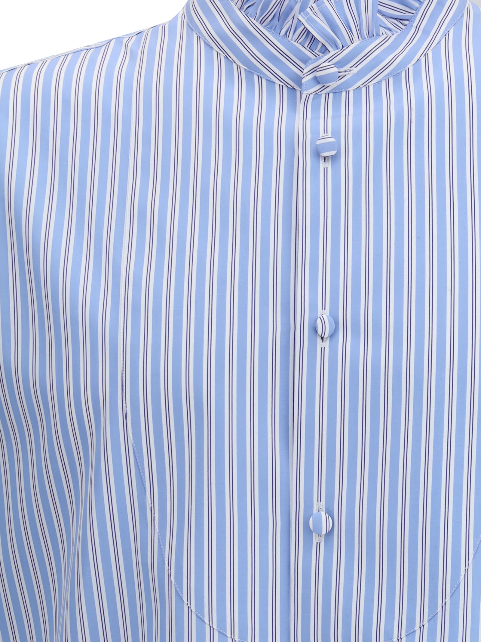 Valentino Garavani Cotton Striped Shirt With Button-down Collar In Blue