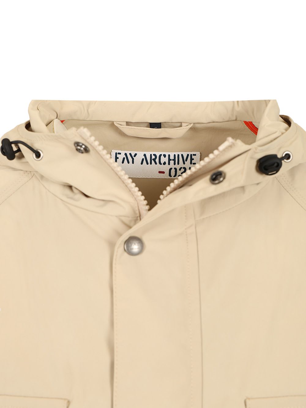 Fay Nylon Windbreaker With Hood And Pockets In Gesso