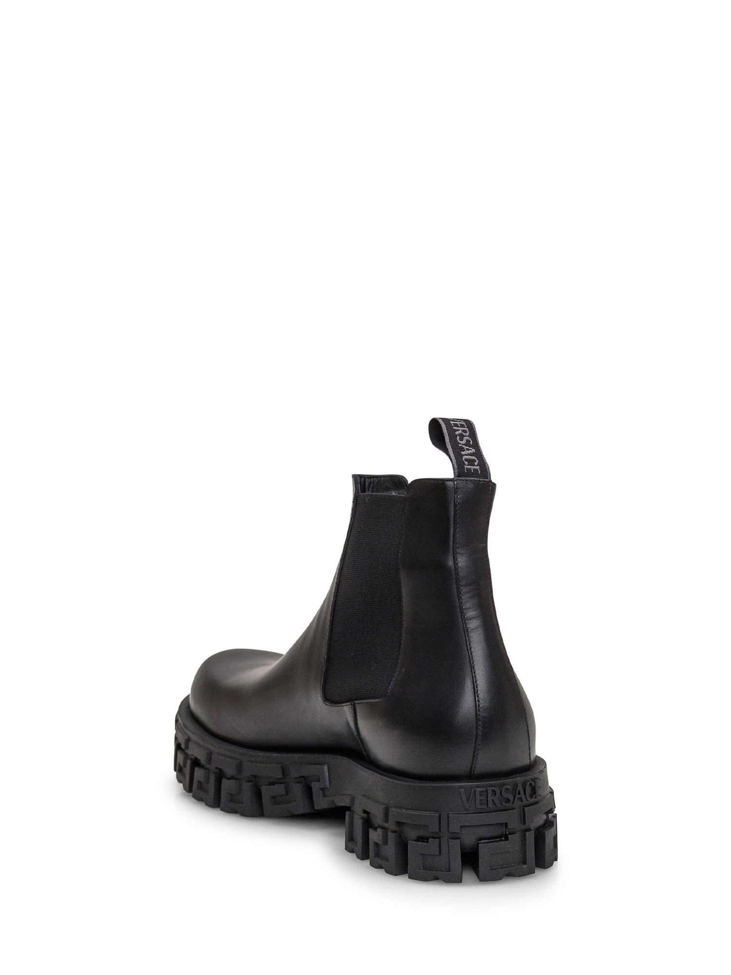 Shop Versace Greca Ankle Boot In Nero