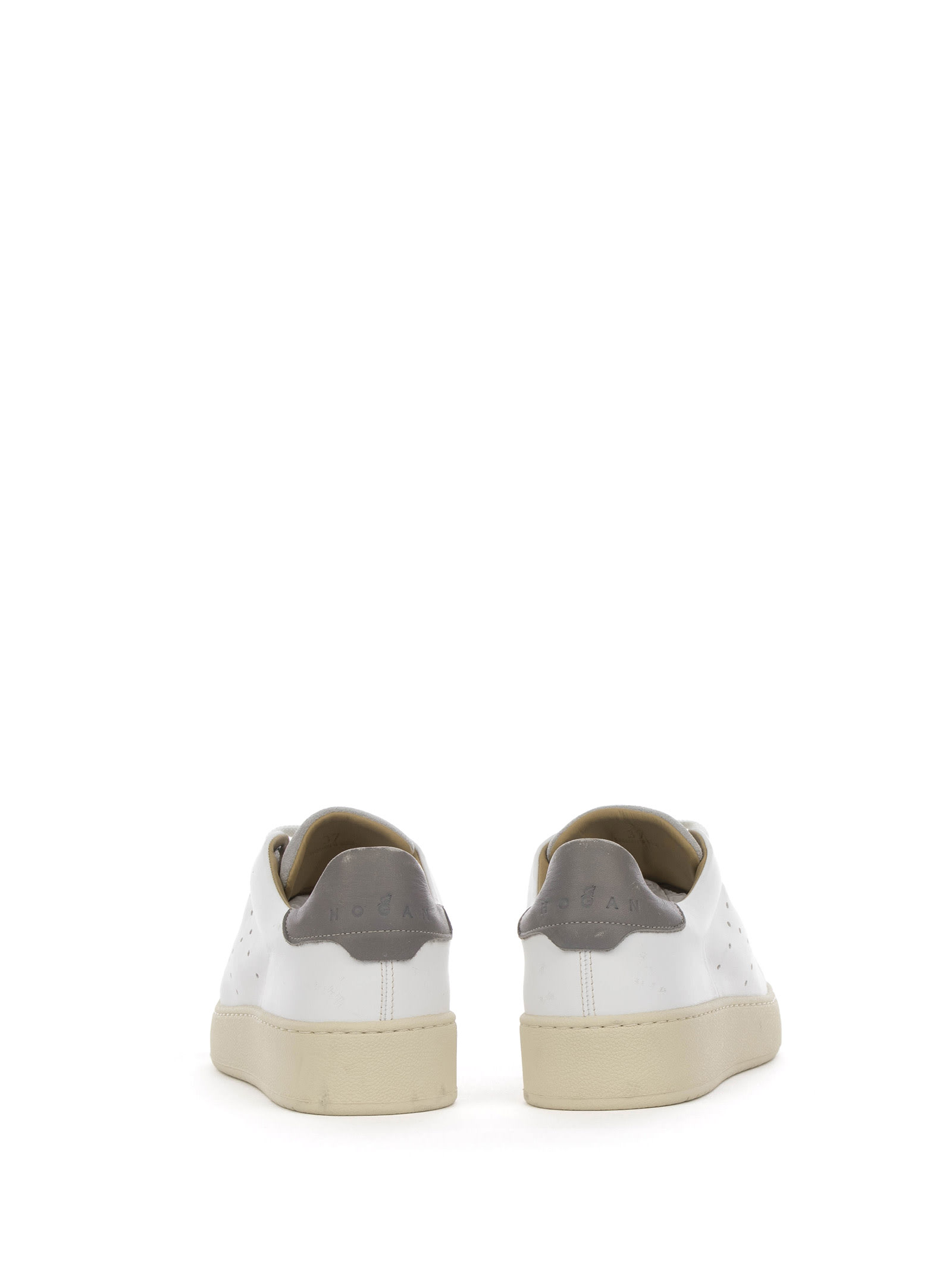 Hogan H672 Round Toe Lace-up Sneakers In Bianco Grigio