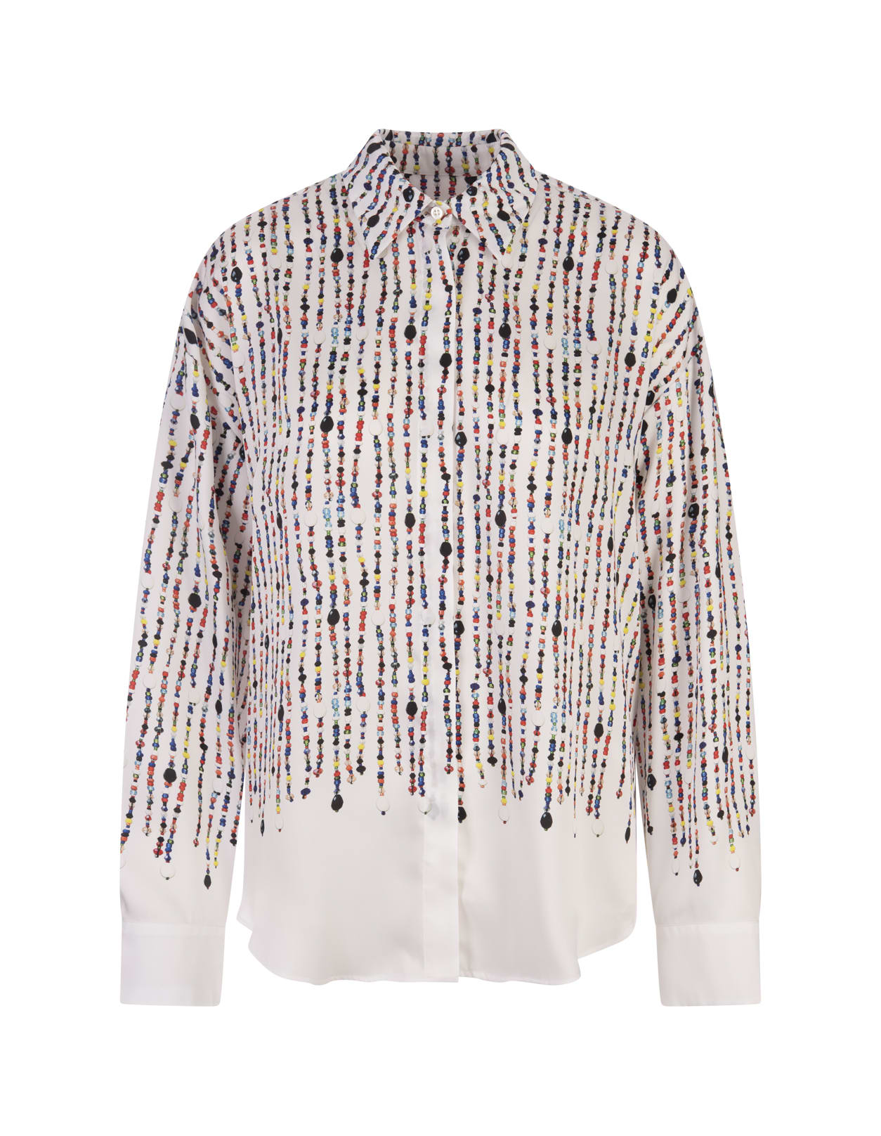 Shop Msgm White Shirt With Multicolour Bead Print