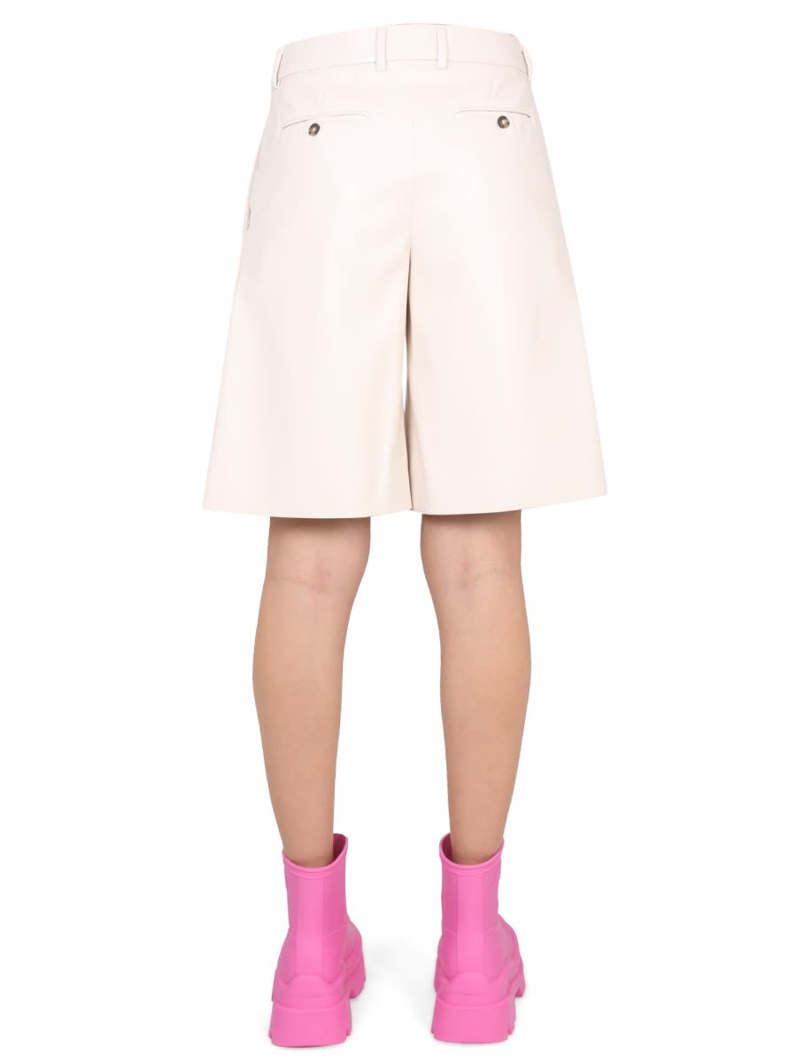 Shop Msgm Faux Leather Bermuda Shorts In Ivory