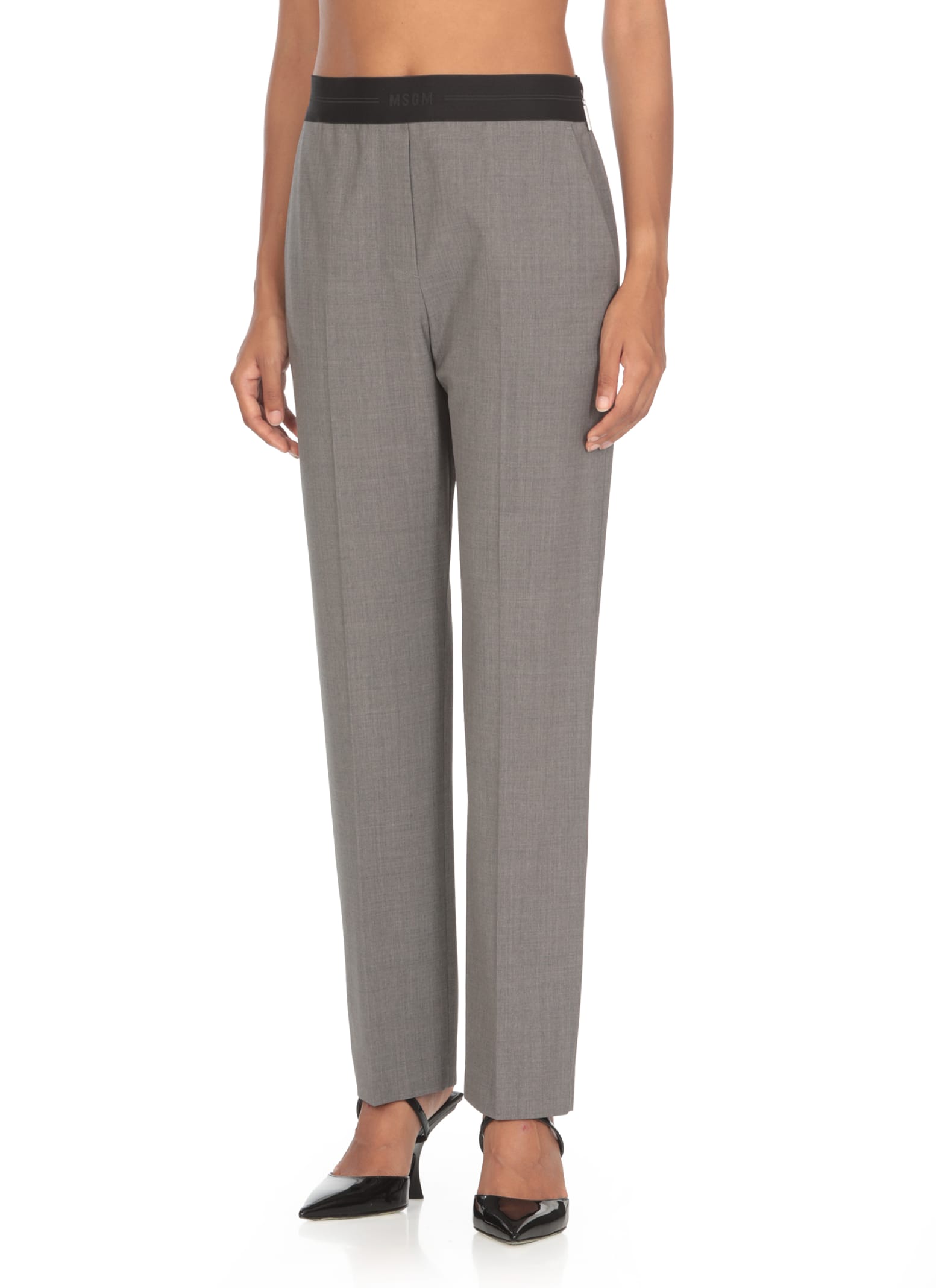 Shop Msgm Virgin Wool Trousers In Grey