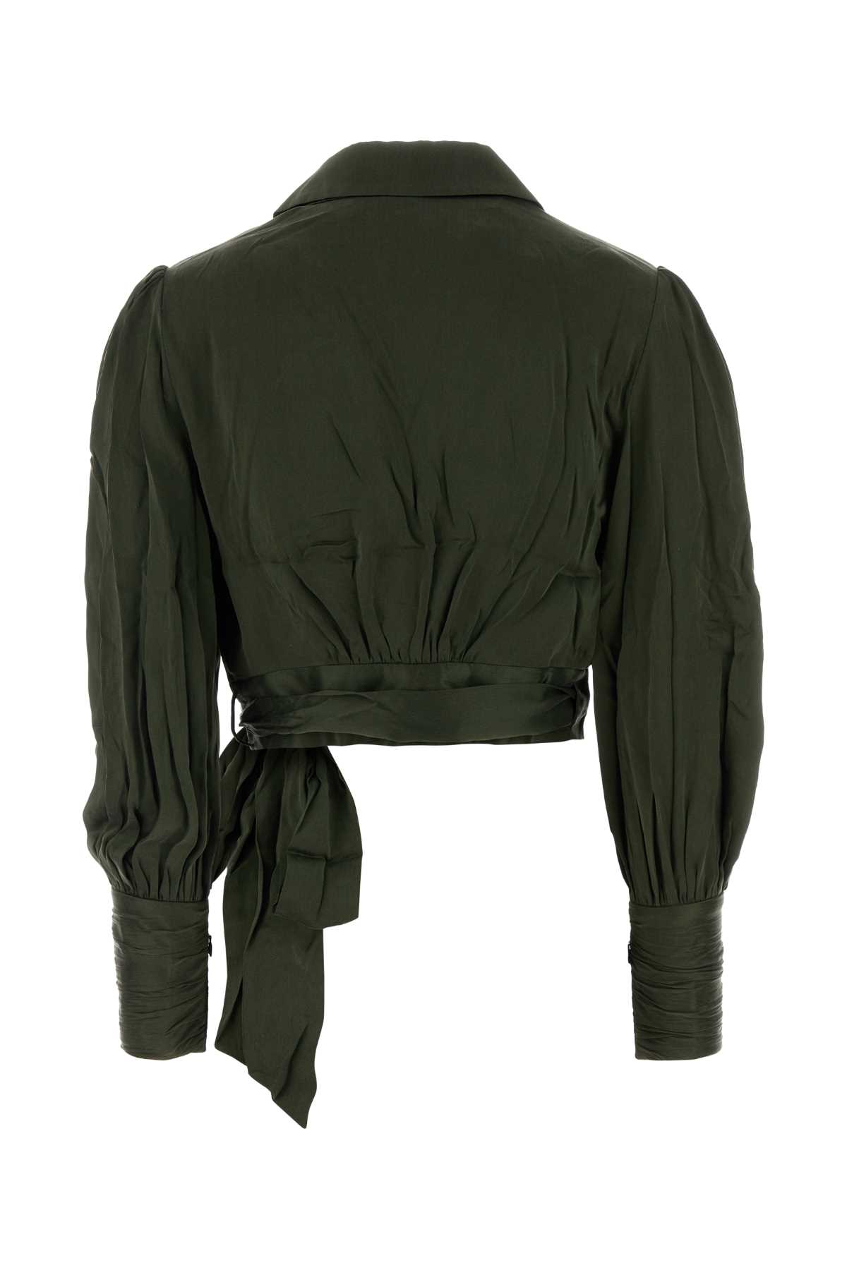Zimmermann Bottle Green Silk Blouse In Green
