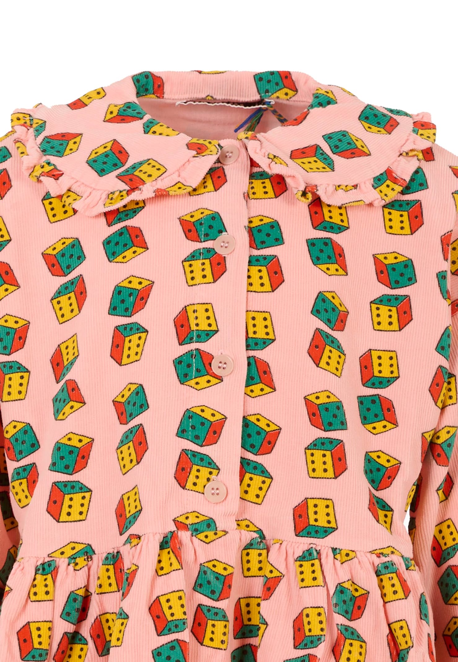 Bobo Choses Pink Corduroy Dress For Girl With Dice In Multi