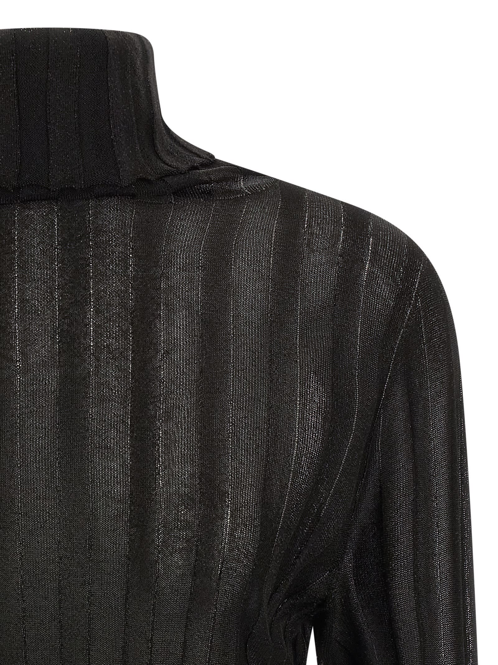 Fabiana Filippi Turtleneck Sweater With Ribbed Sheer Fabric In Black