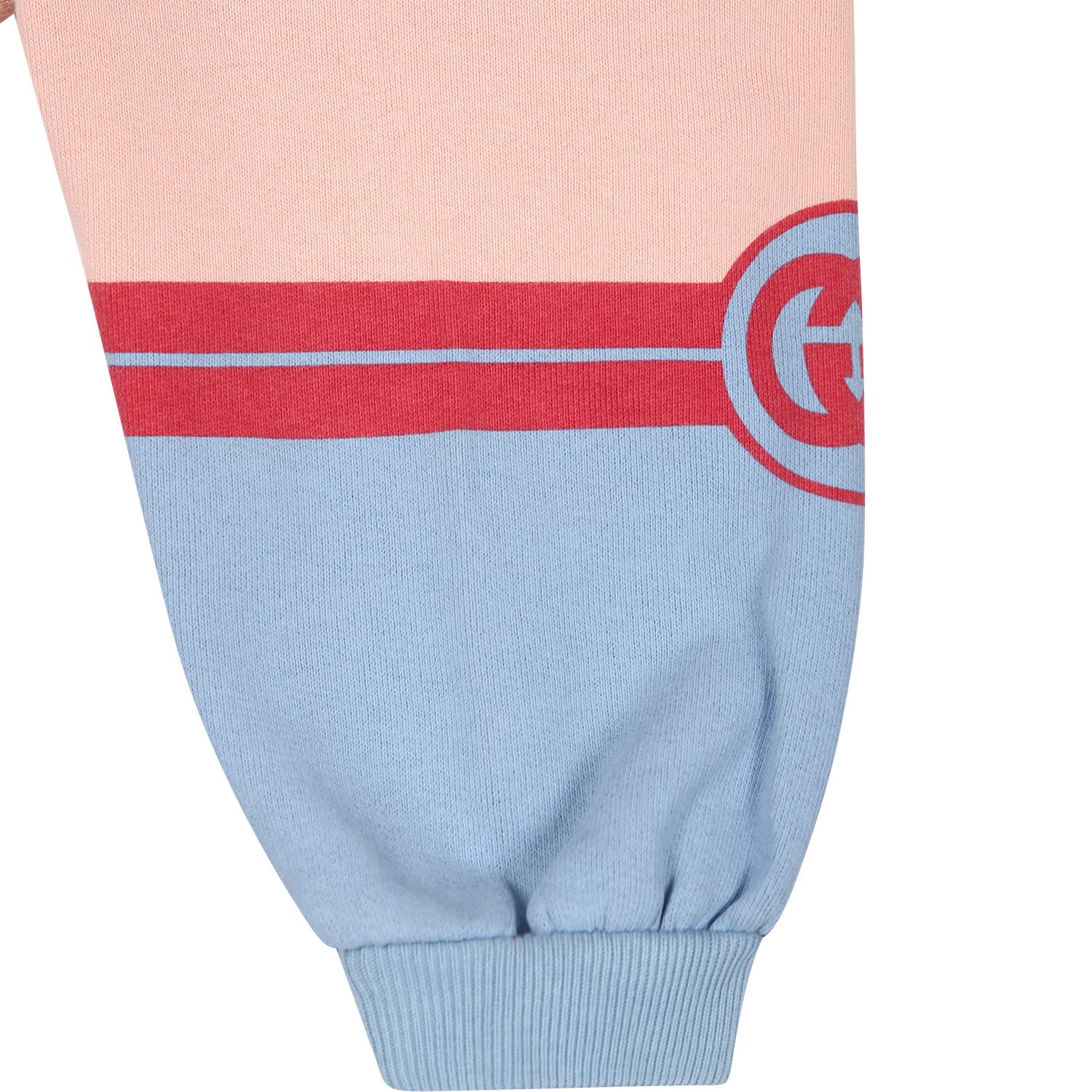 Shop Gucci Pink Trousers For Baby Girl With Print And Logo
