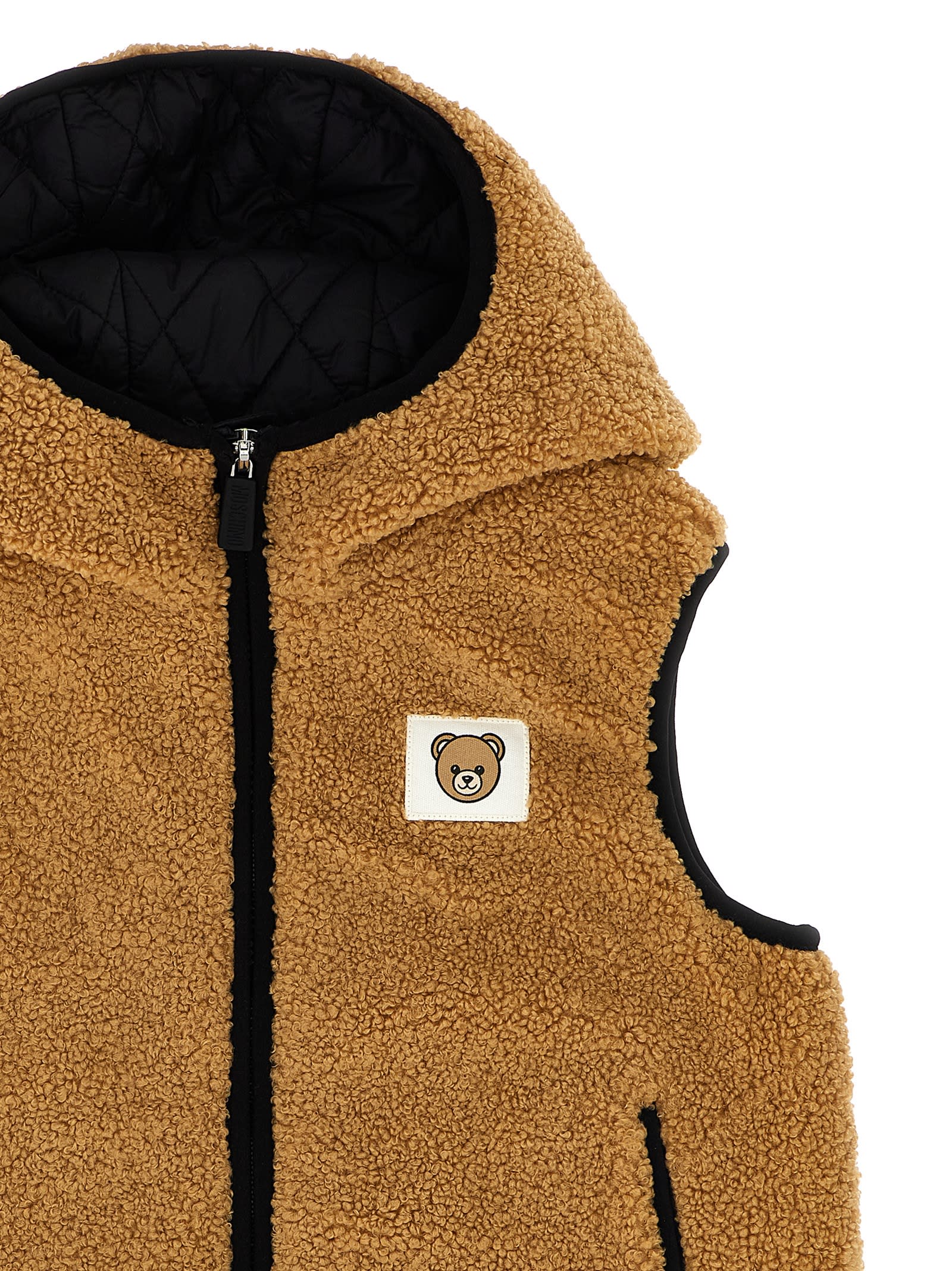 Moschino Teddy Bear Sherling Vest In Brown