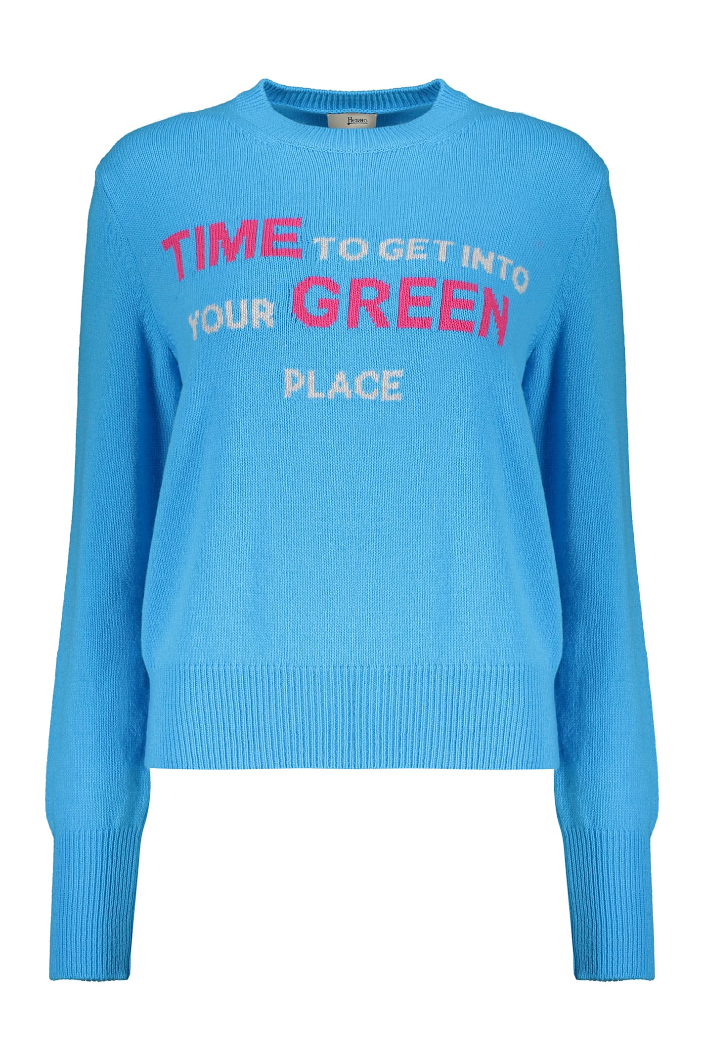 Herno Crew-neck Wool Sweater In Light Blue