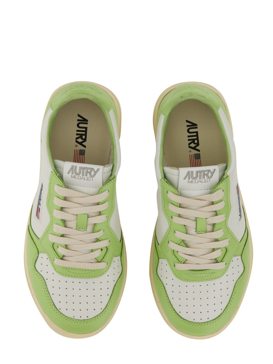 Shop Autry Medalist Low Sneaker In Wht/snap Grn