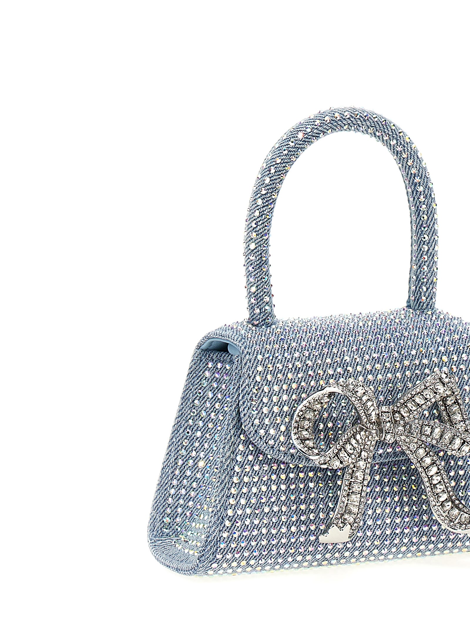 Shop Self-portrait Blue Rhinestone Denim Micro Handbag In Light Blue