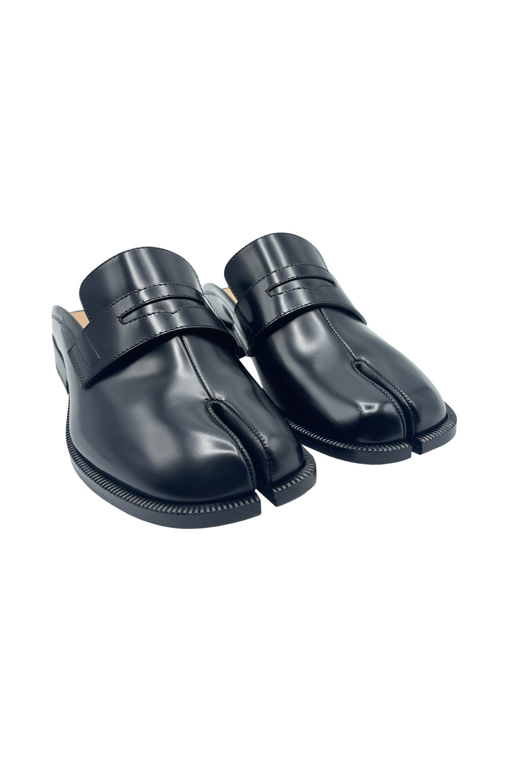 Maison Margiela Tabi City Calf Leather Flat Mules In Black