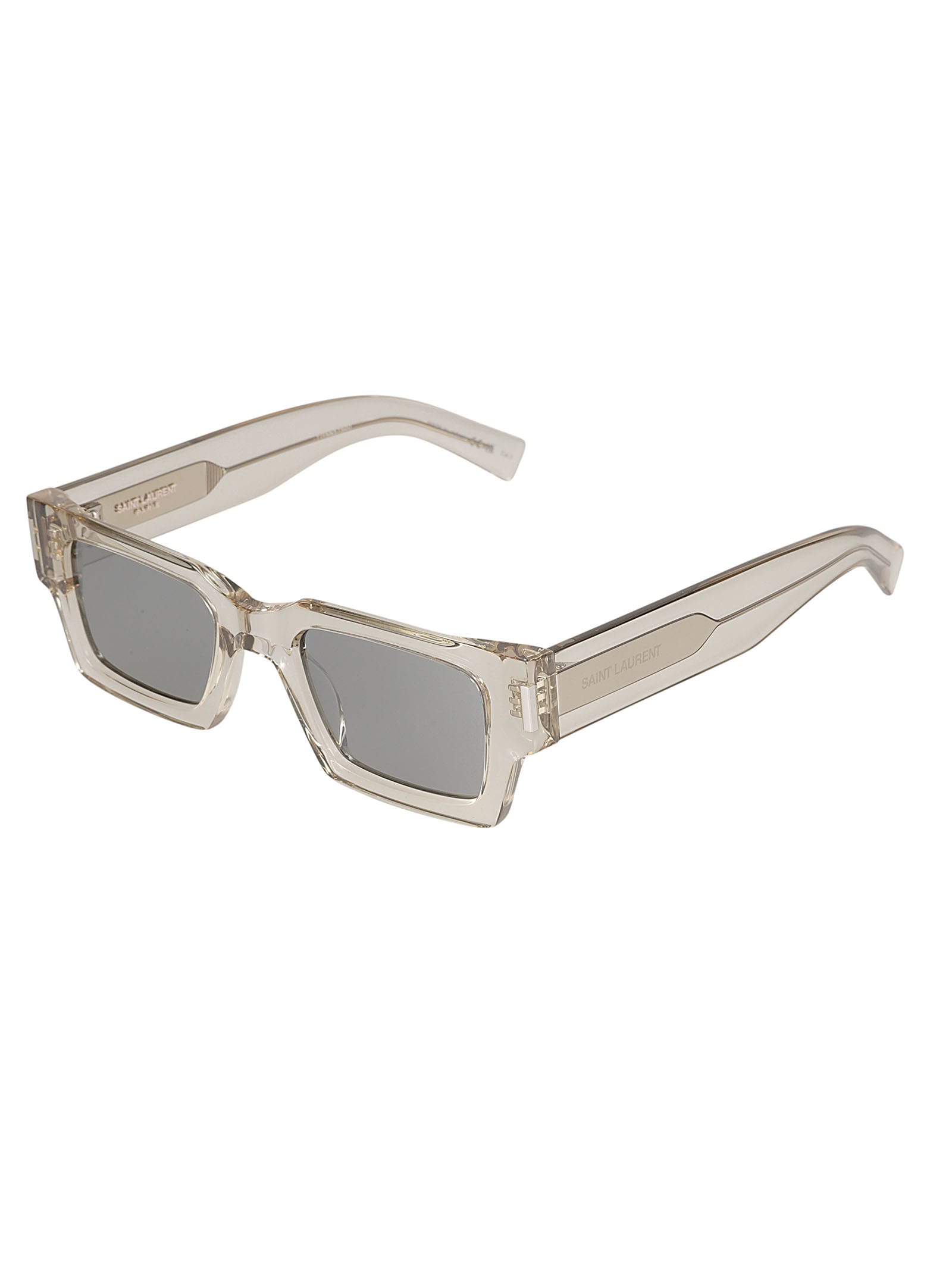 Shop Saint Laurent Square Frame Transparent Sunglasses In Beige/silver