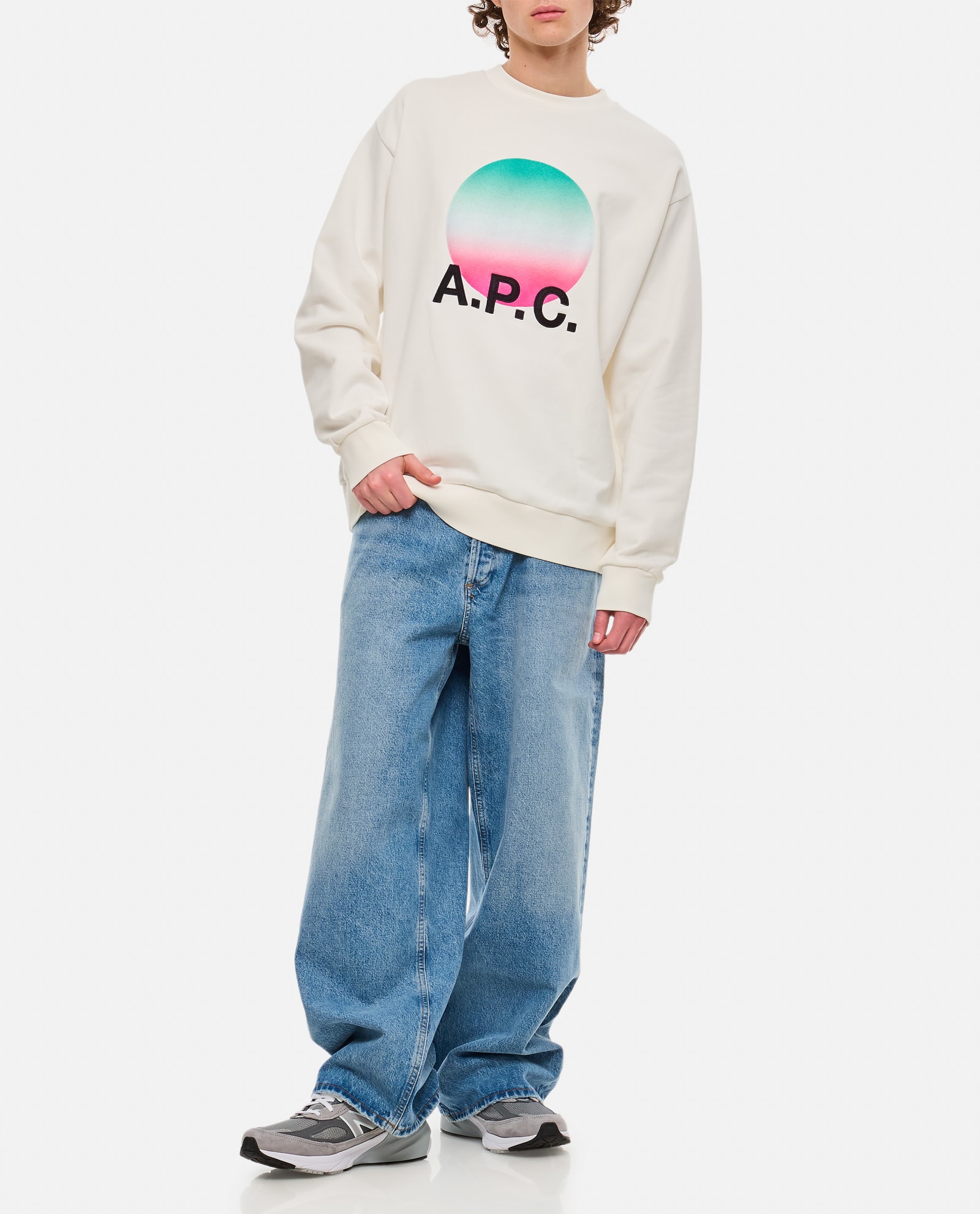 Shop Apc Sunset Crewneck Cotton Sweatshirt A.p.c. In Cream